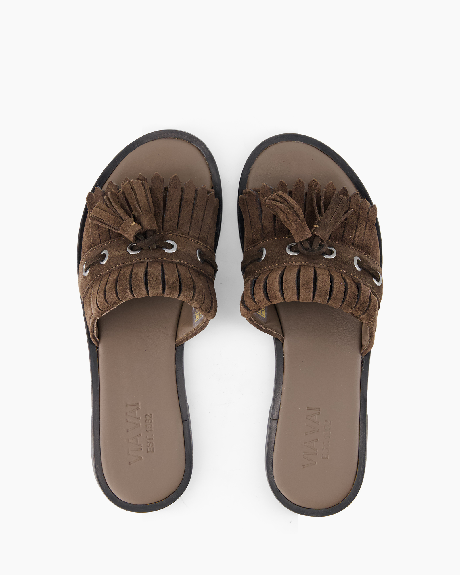 sandalen, franje, mocassin, bruin, slip-on