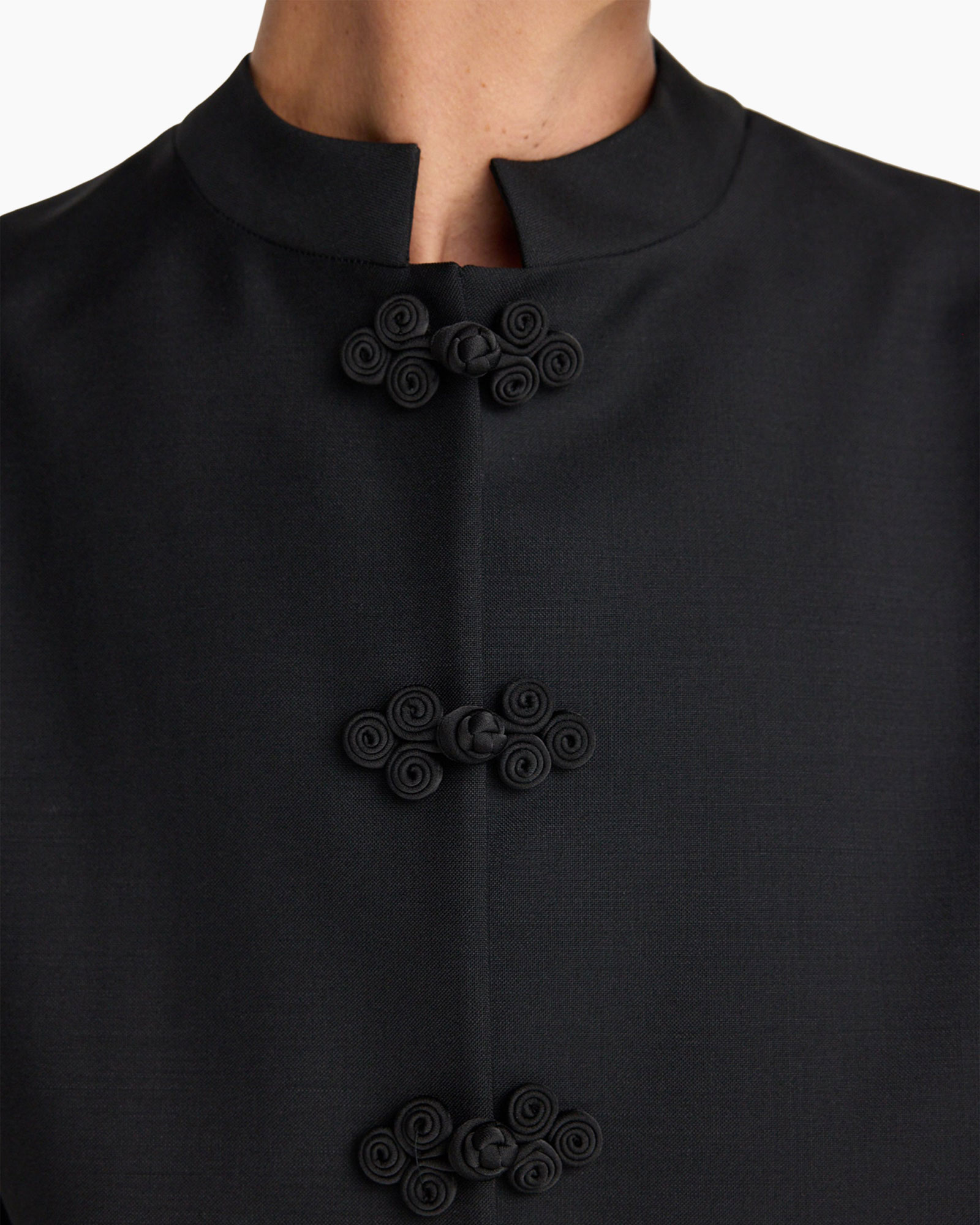 zwart, kraagloos, knoopsluiting (frosen), gebreid, vest