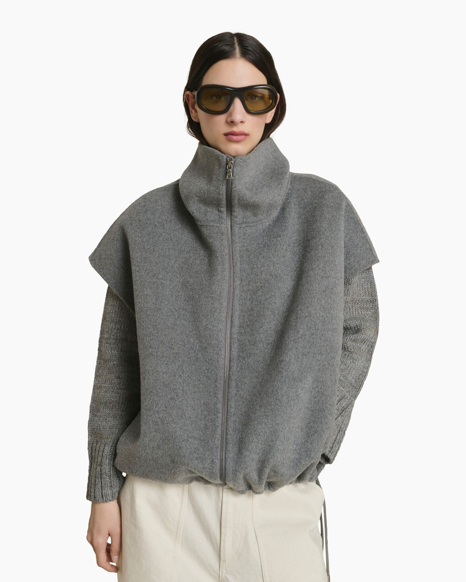 jas, grijs, R zipper, hoge kraag, oversized