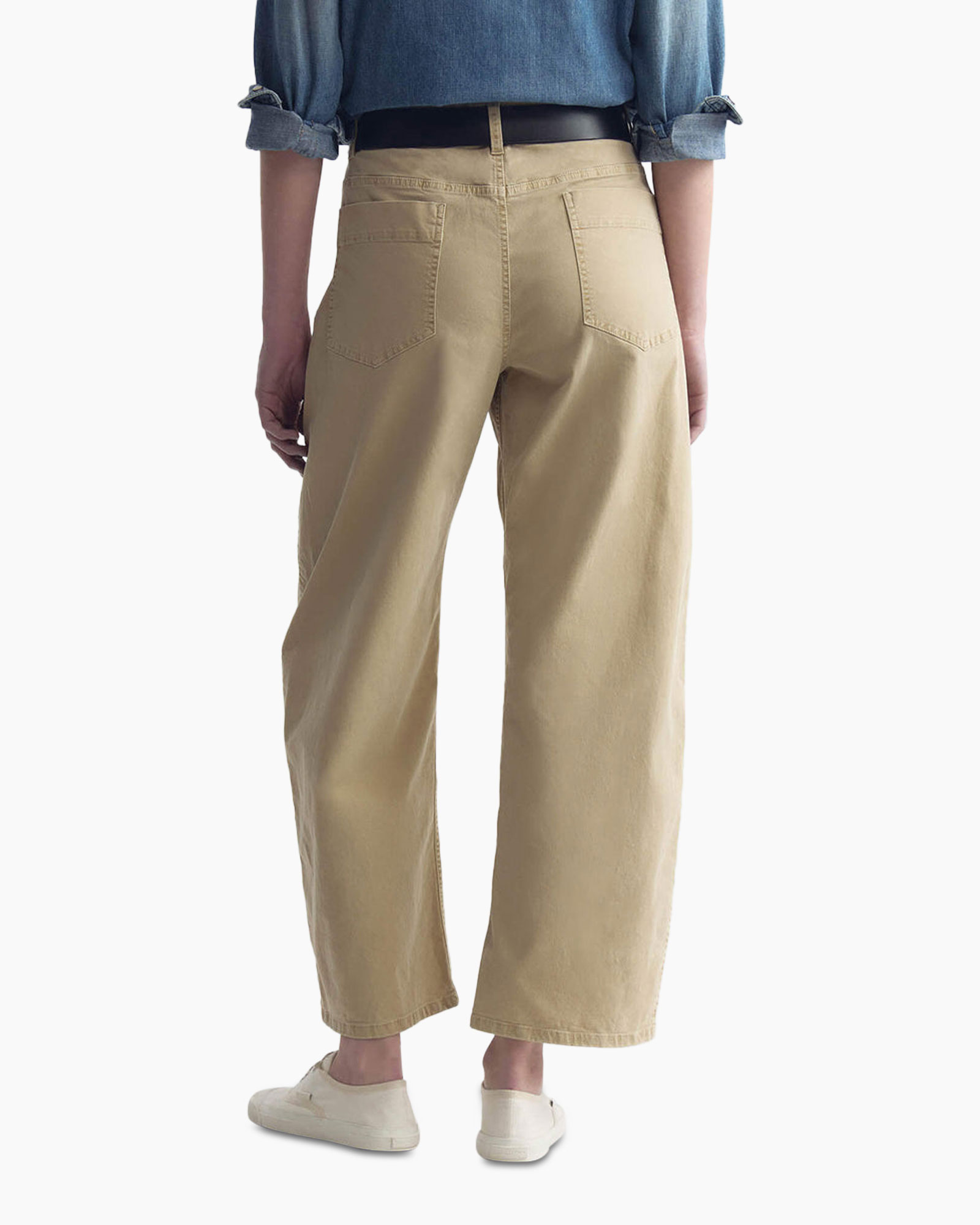 khaki broek, wijd uitlopende broek, achterkant, katoenen broek, zakken aan achterkant
