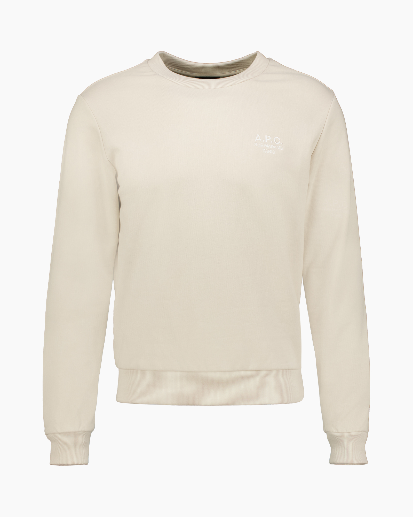 kraagneck, trui, beige, lange mouw, logo klein