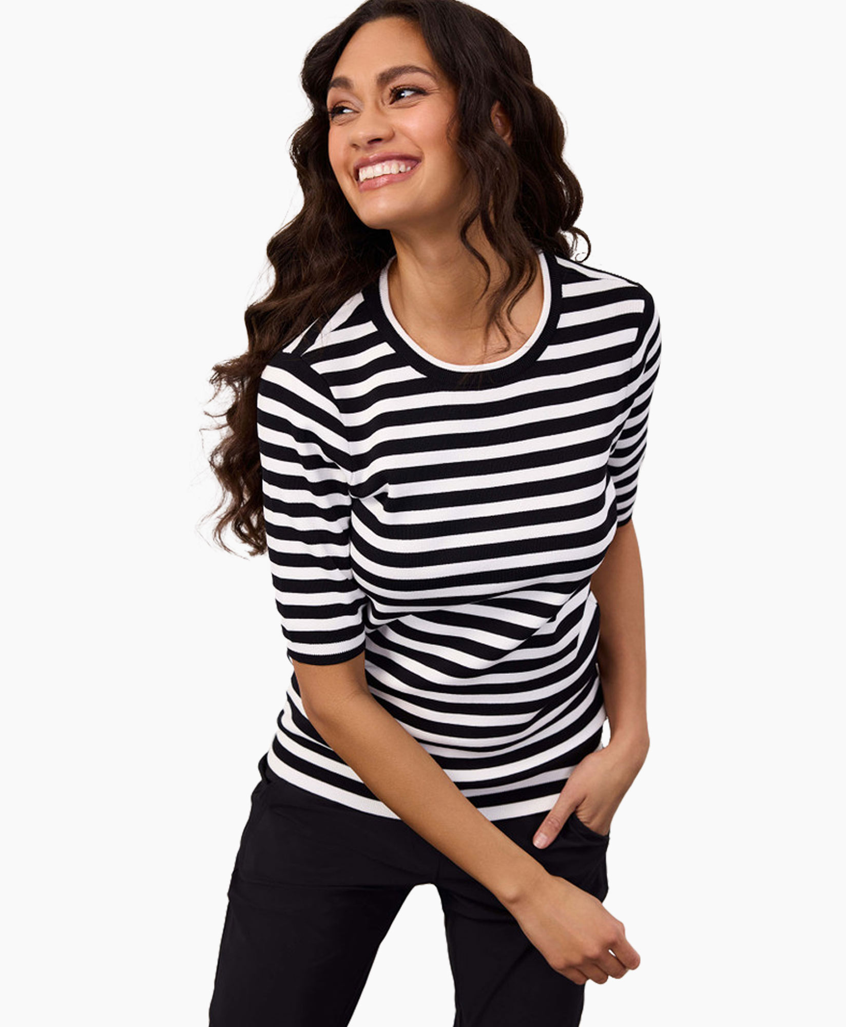 Pullover Luna Stripe Short Slv Pullover Zwart dessin