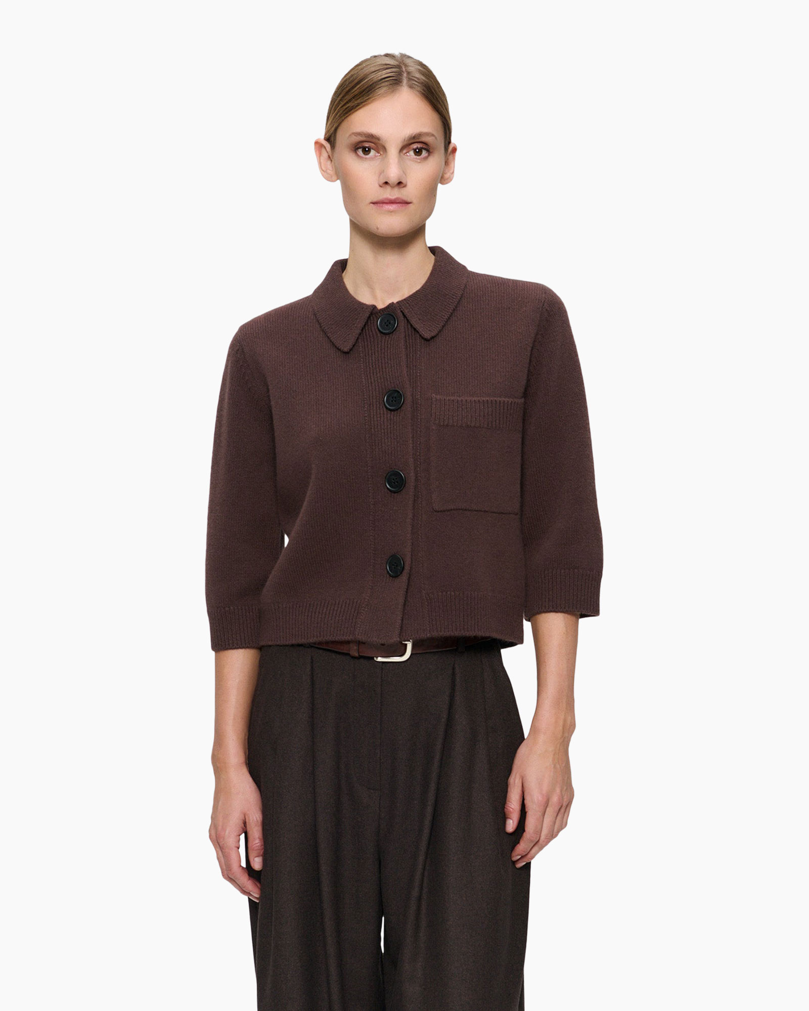 Vest Fine Wool Polo Donker Bruin