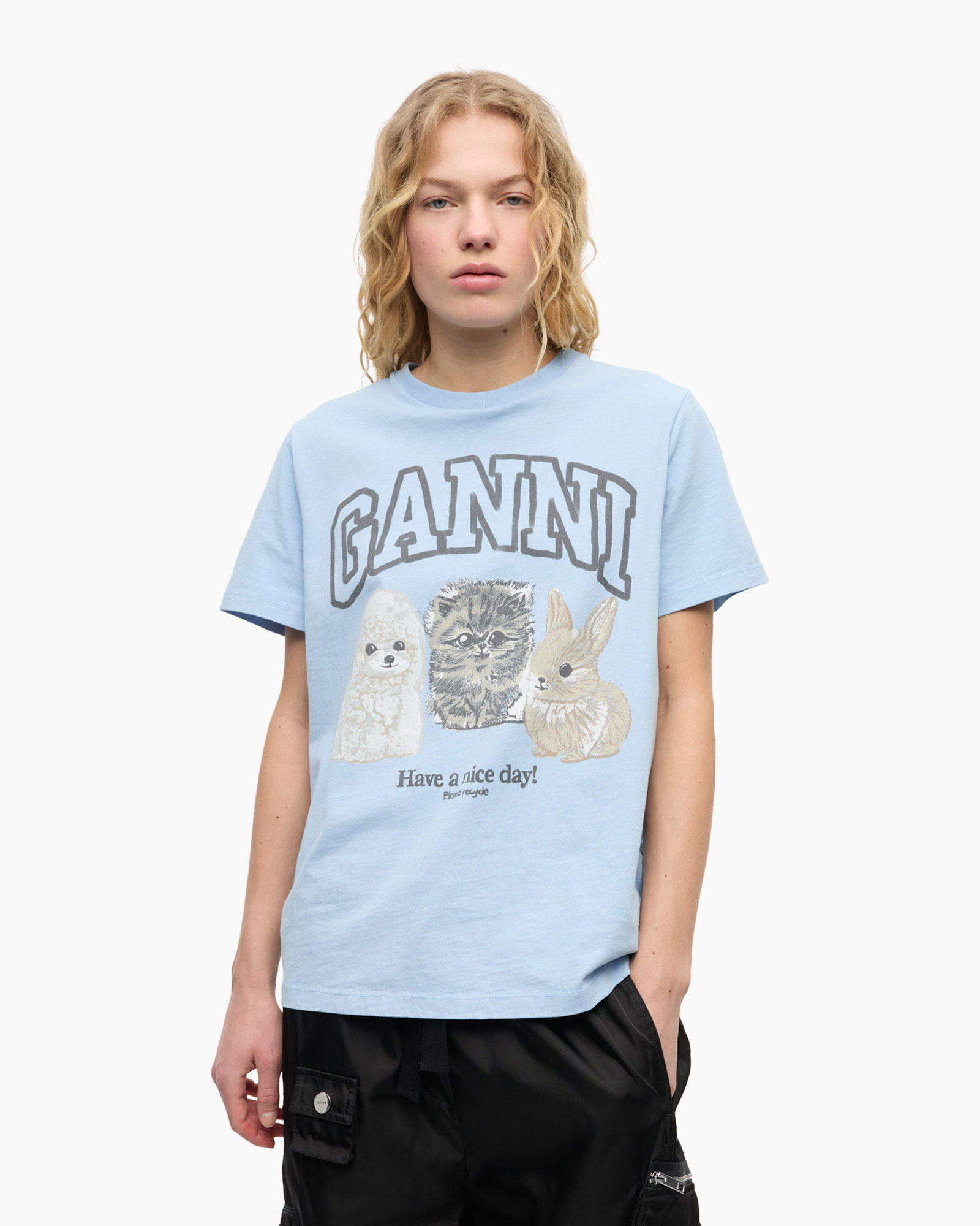 T-shirt Korte Mouw Basic Cotton Jersey Animals Rel Blauw