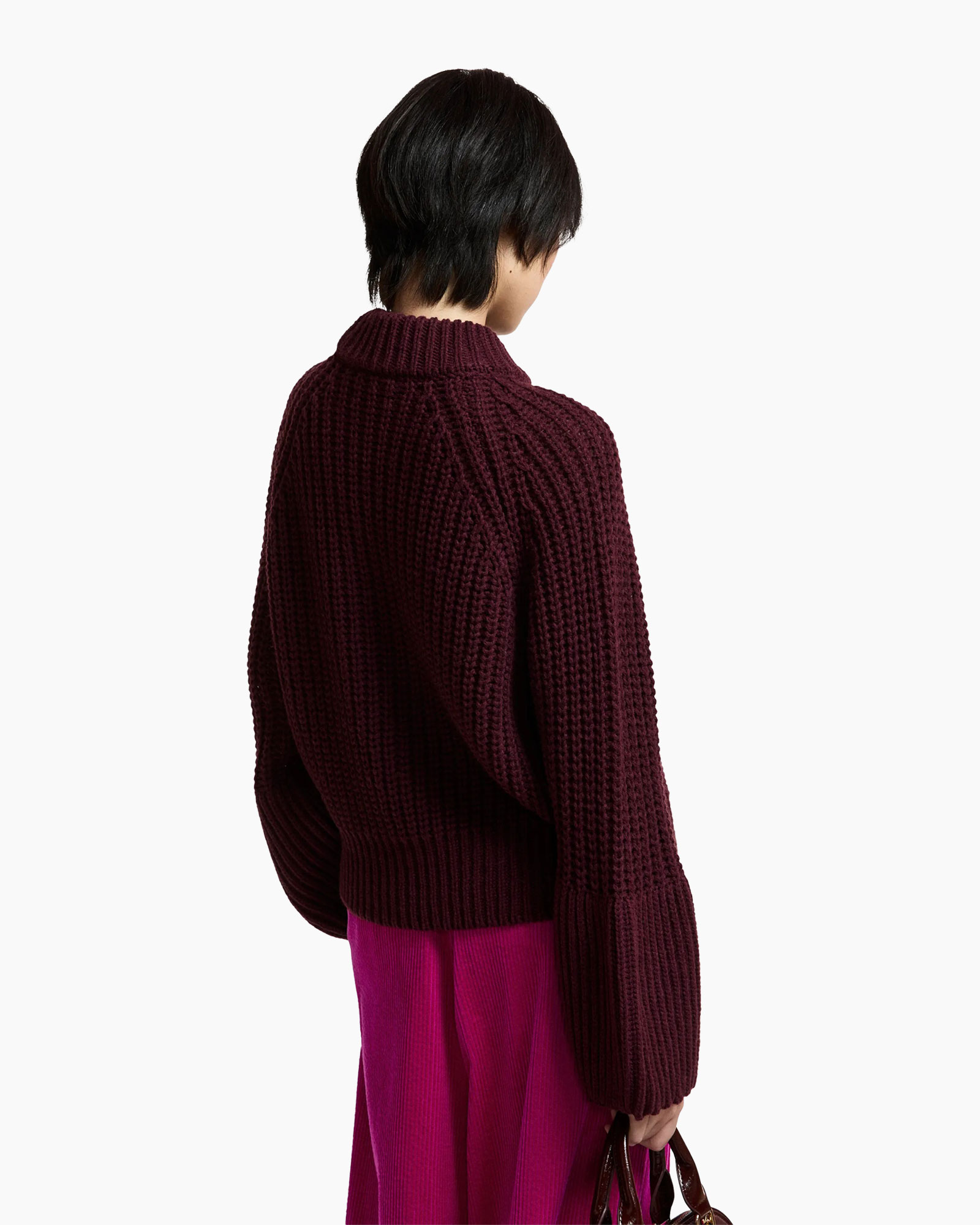 gebreide trui, turtleneck, bordo, dikke brei, lange mouwen