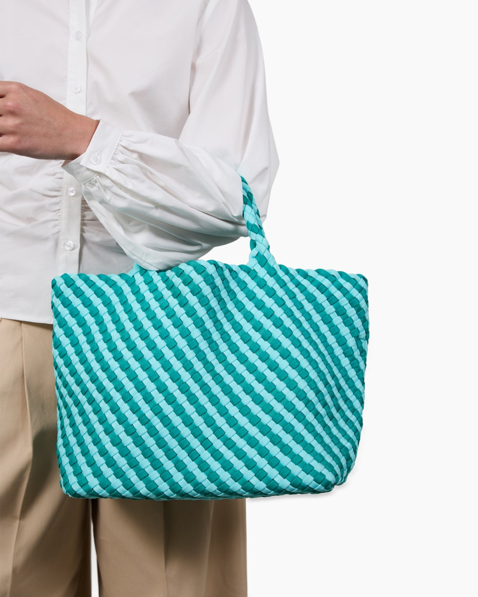 tote bag, woven bag, turquoise, handbag, strap handle