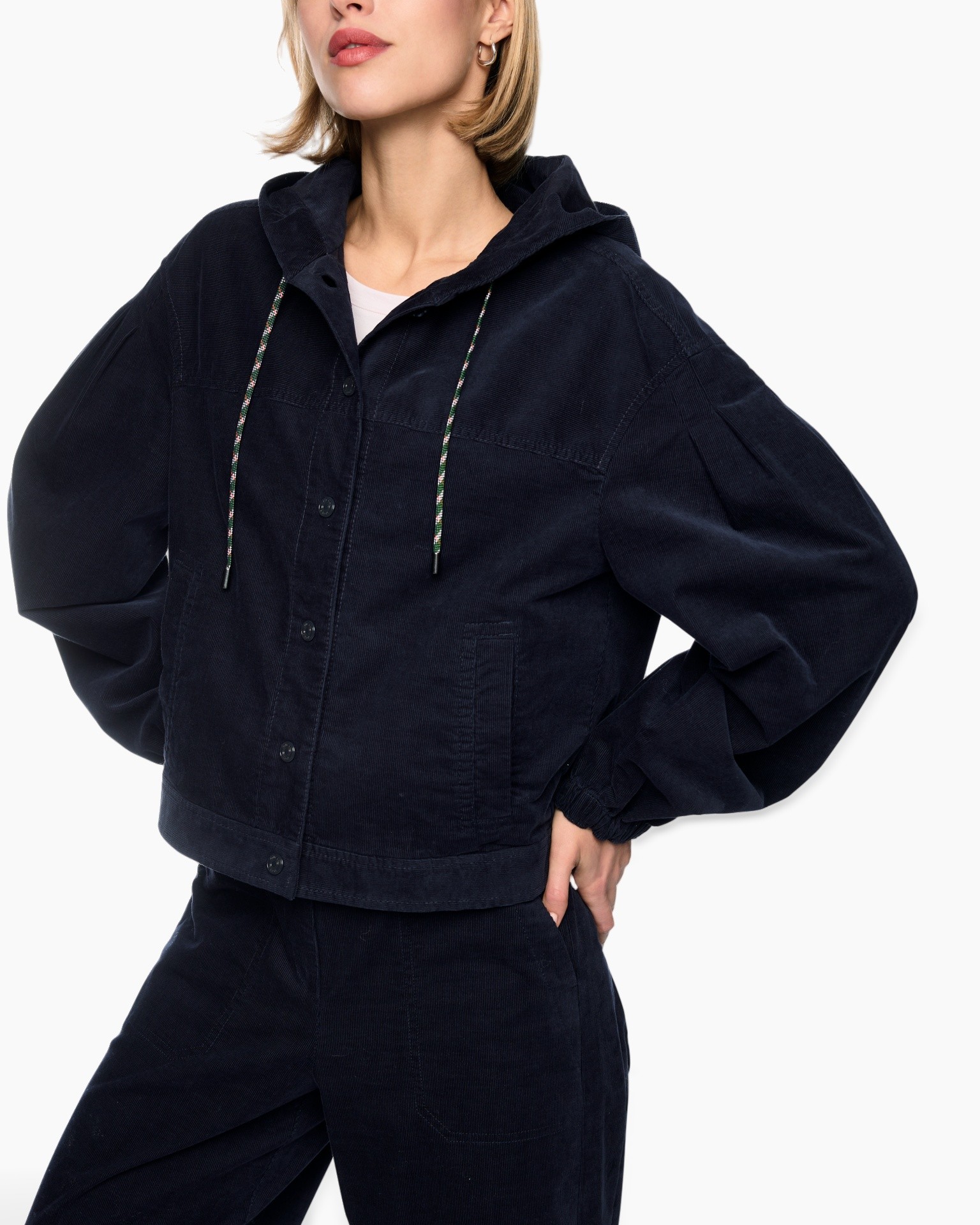 hoodie, jascket, donkerblauw, corduroy, trekkoord
