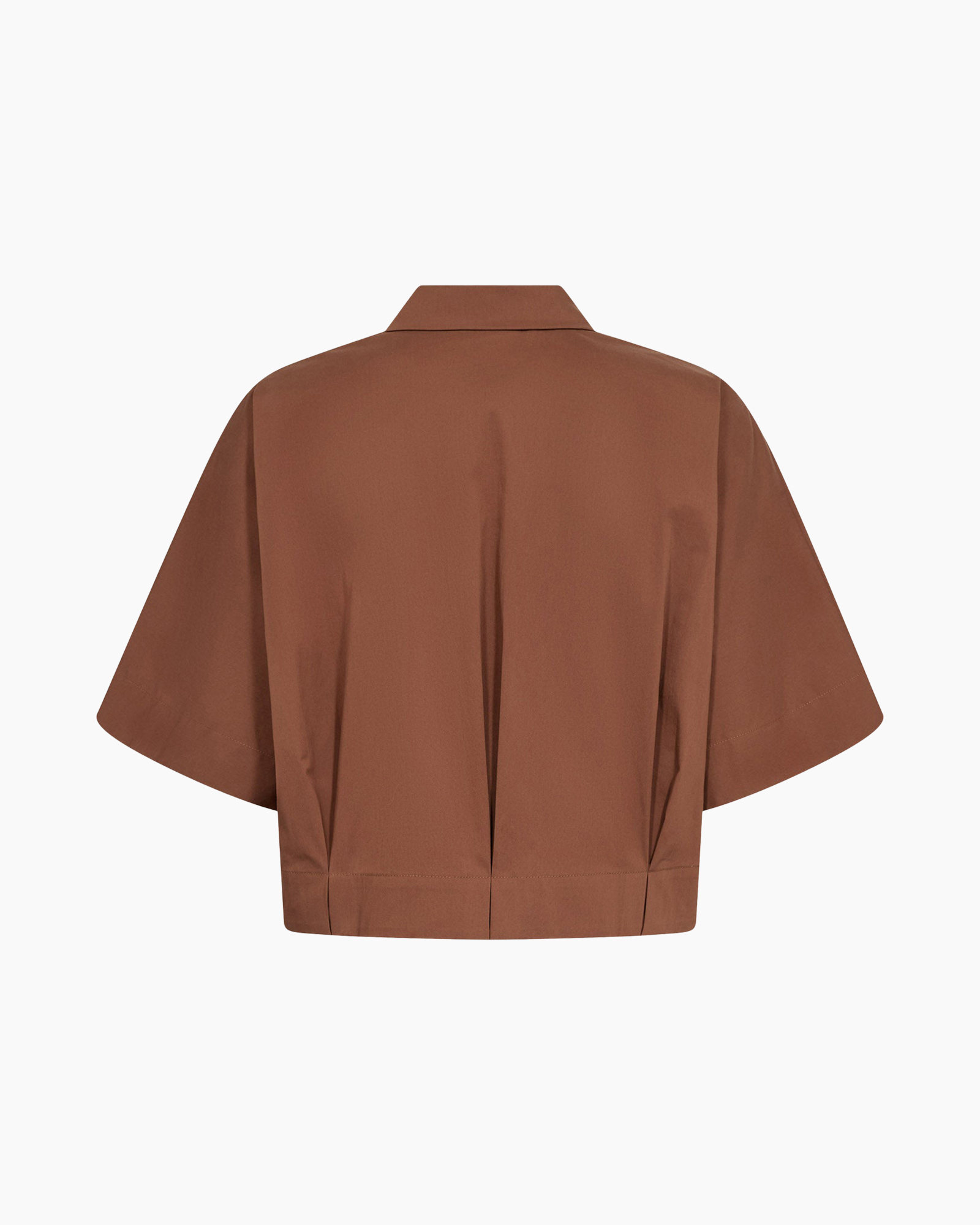 blouse, top, korte mouwen, kraag, bruin