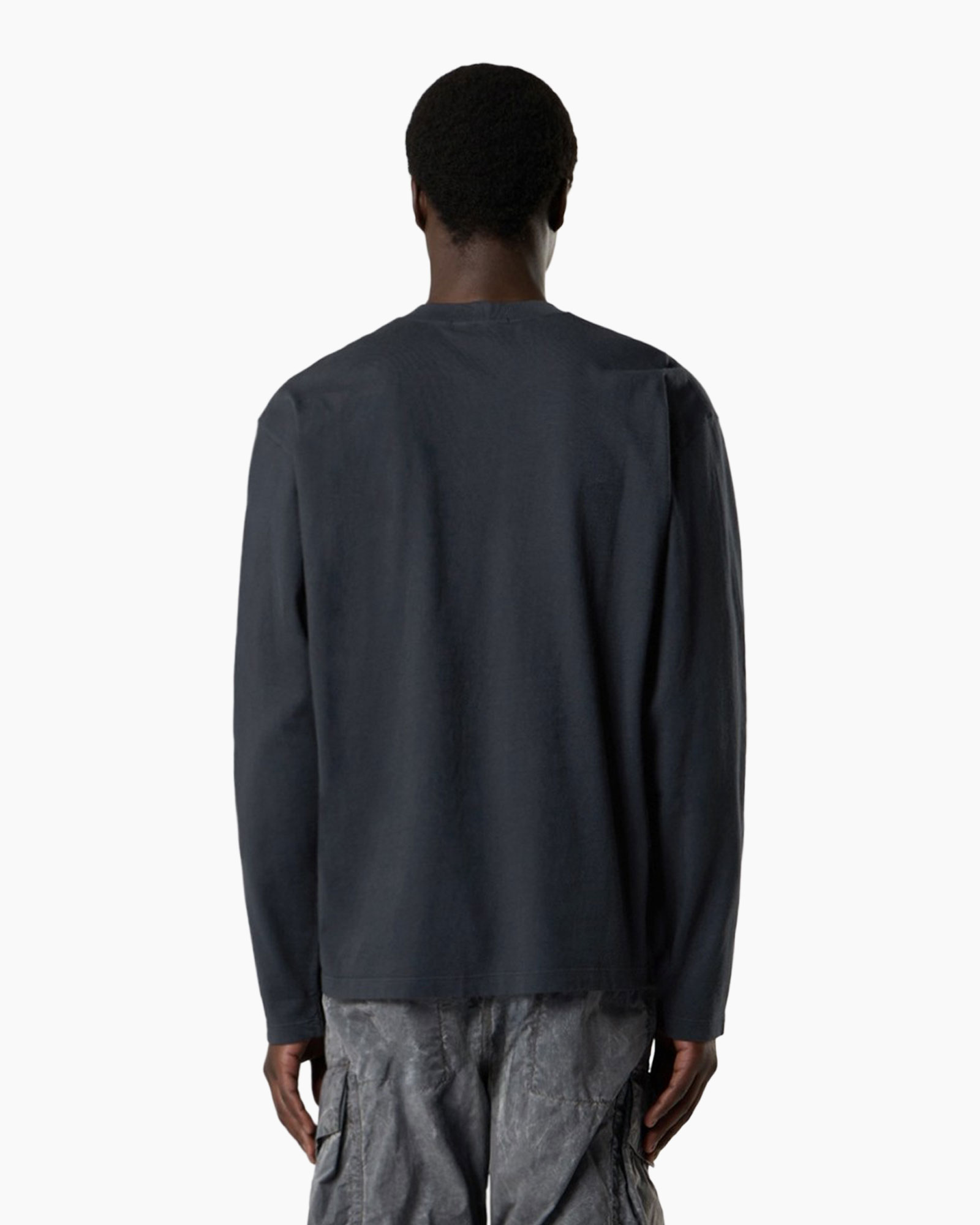 lange mouwen, donkere grijs, kraagloos, logo patch, effen