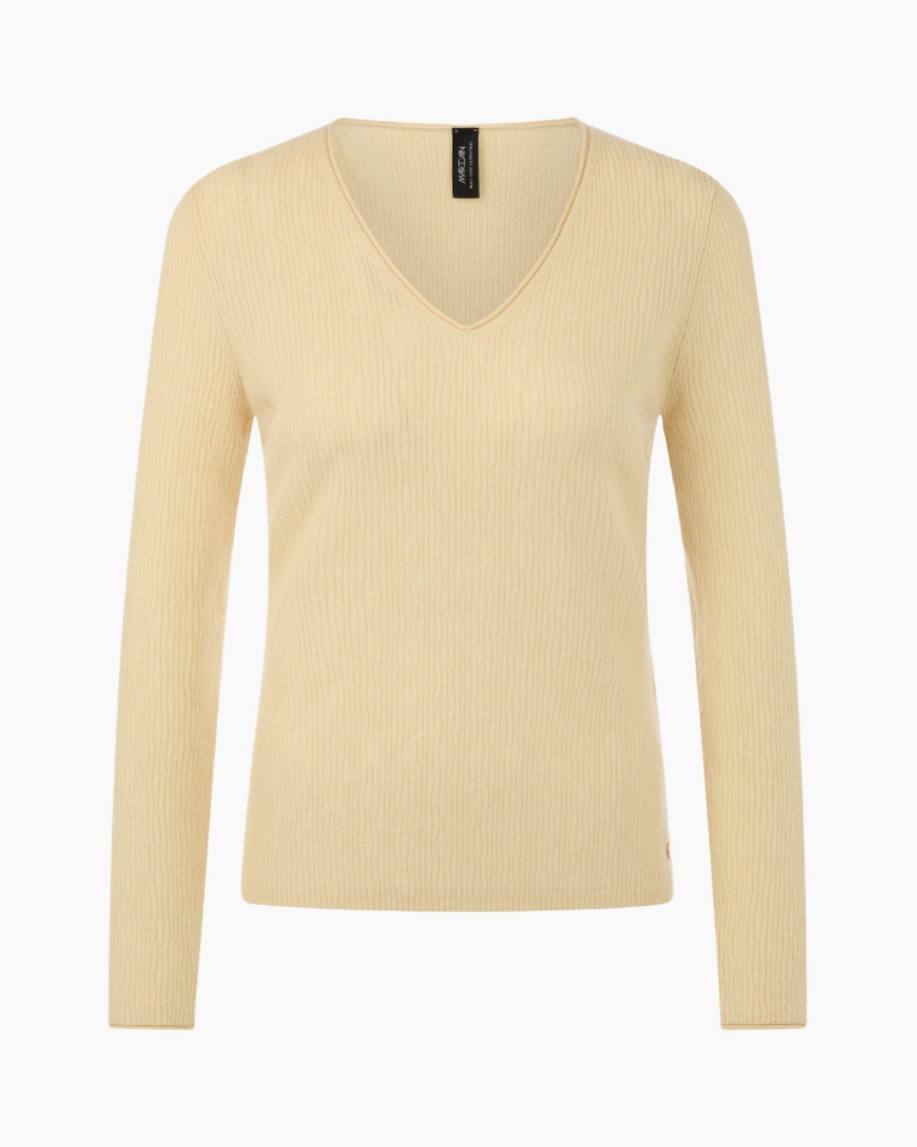 V-hals, pullover, breipullover, crème, lange mouw
