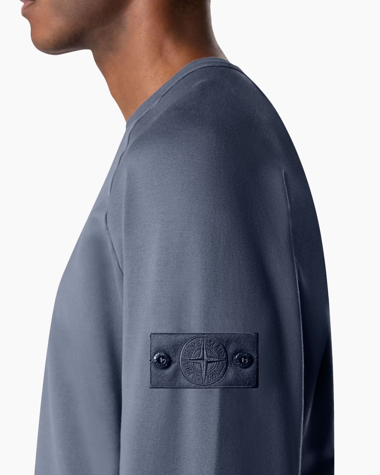 long-sleeve, panel, patch, blue, crewneck