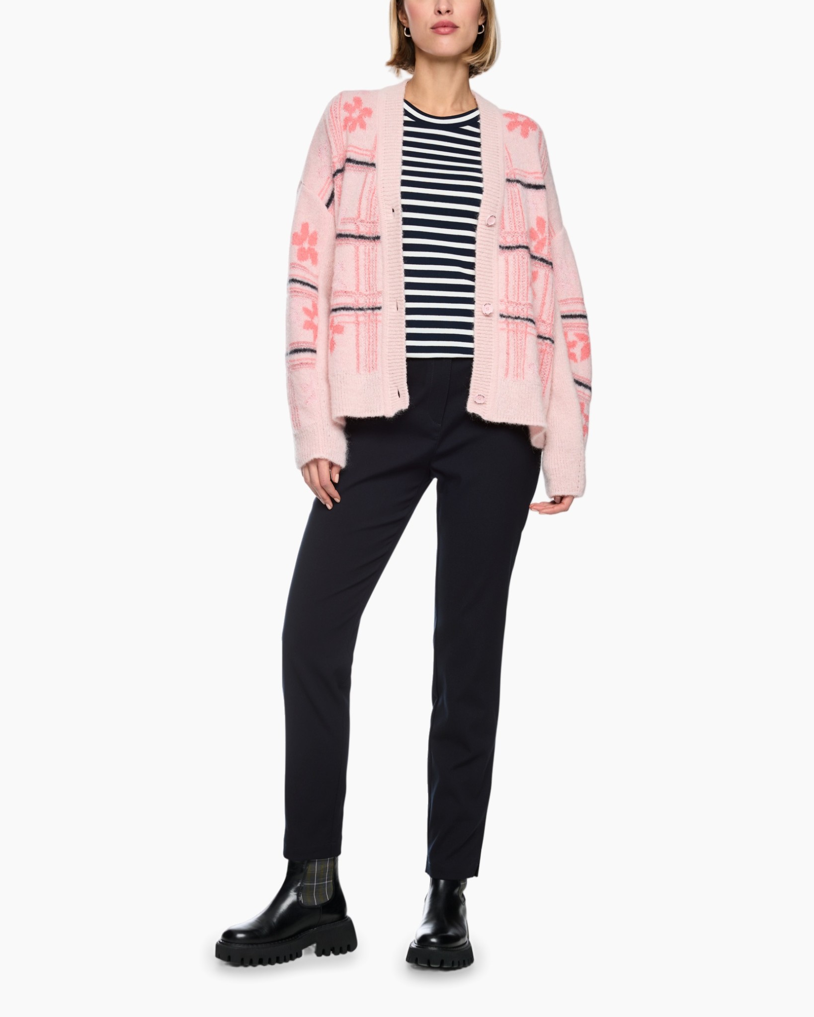 cardigan, roze, gepatroonde, losvallend,  brei