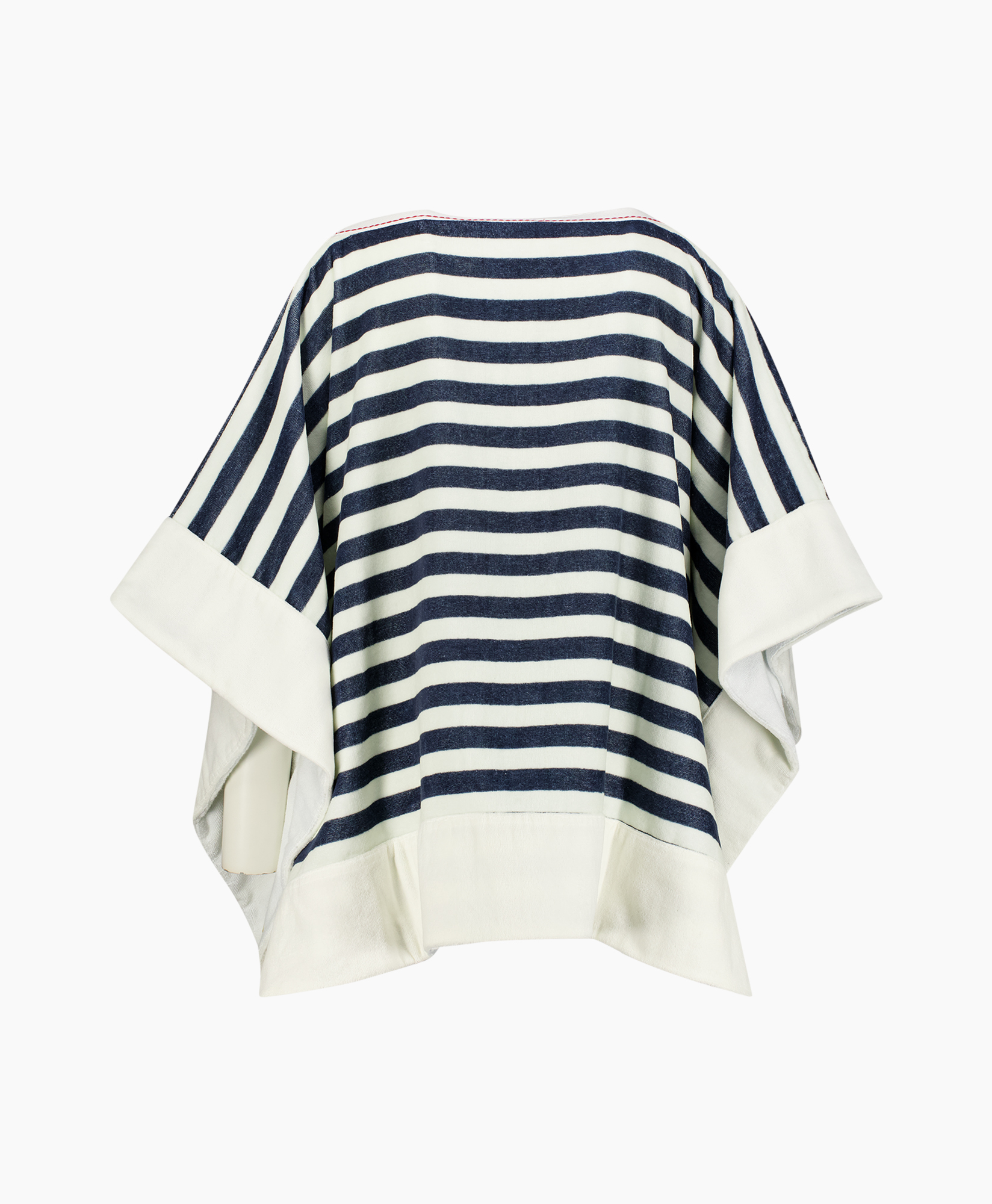poncho, gestreept, marineblauw, crème, touwtrommel