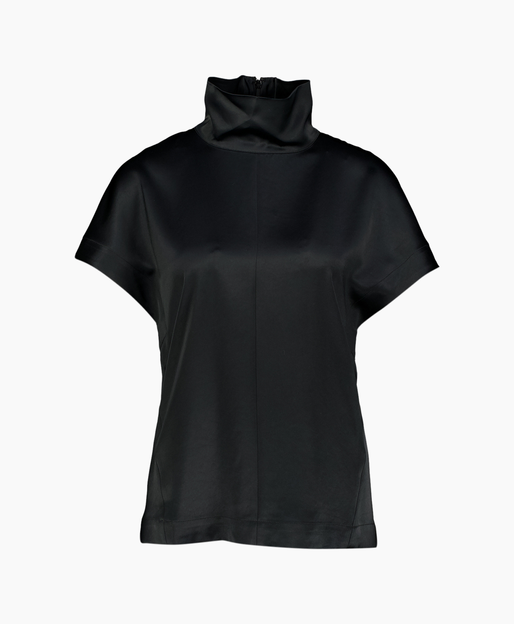 top, turtleneck, korte-mouw, zwart, effen