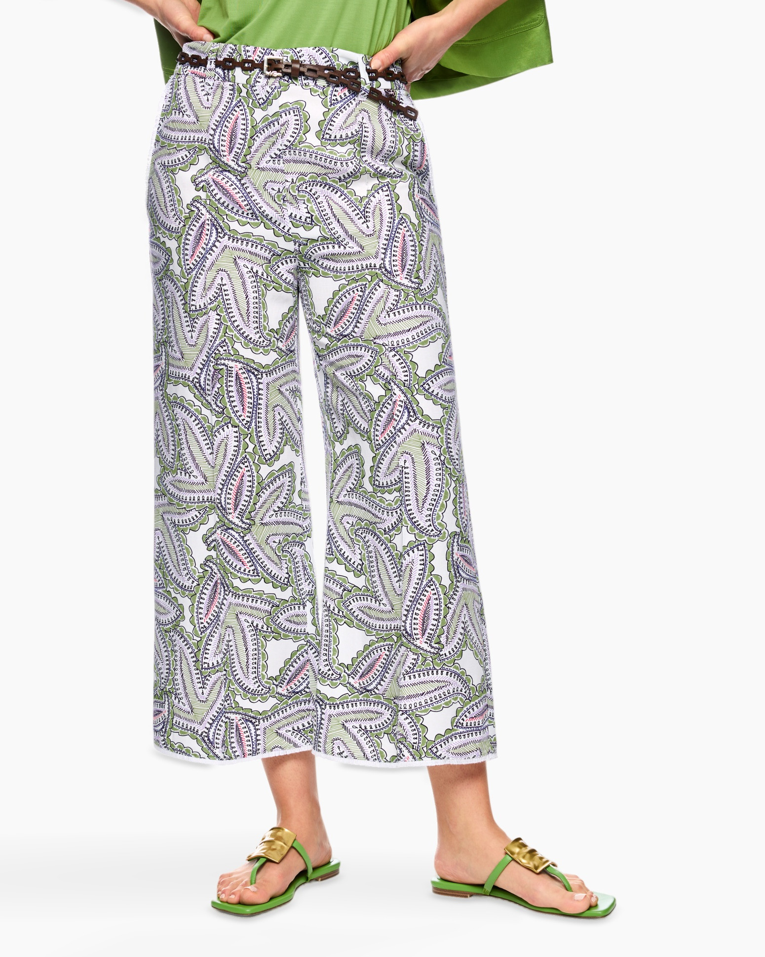 rok, palazzo, paisley, print, groen
