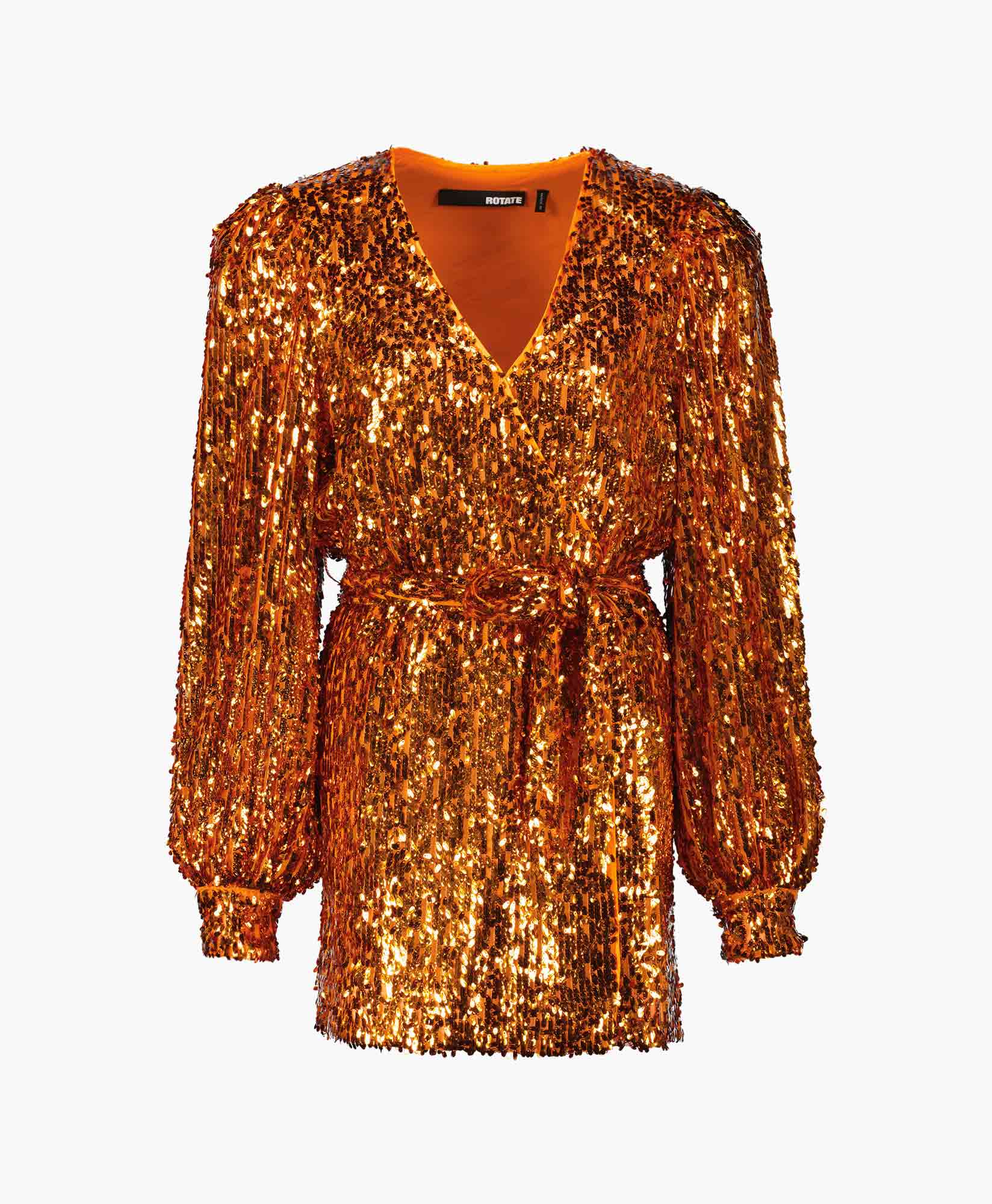 Mini Jurk Sequins Belted Oranje