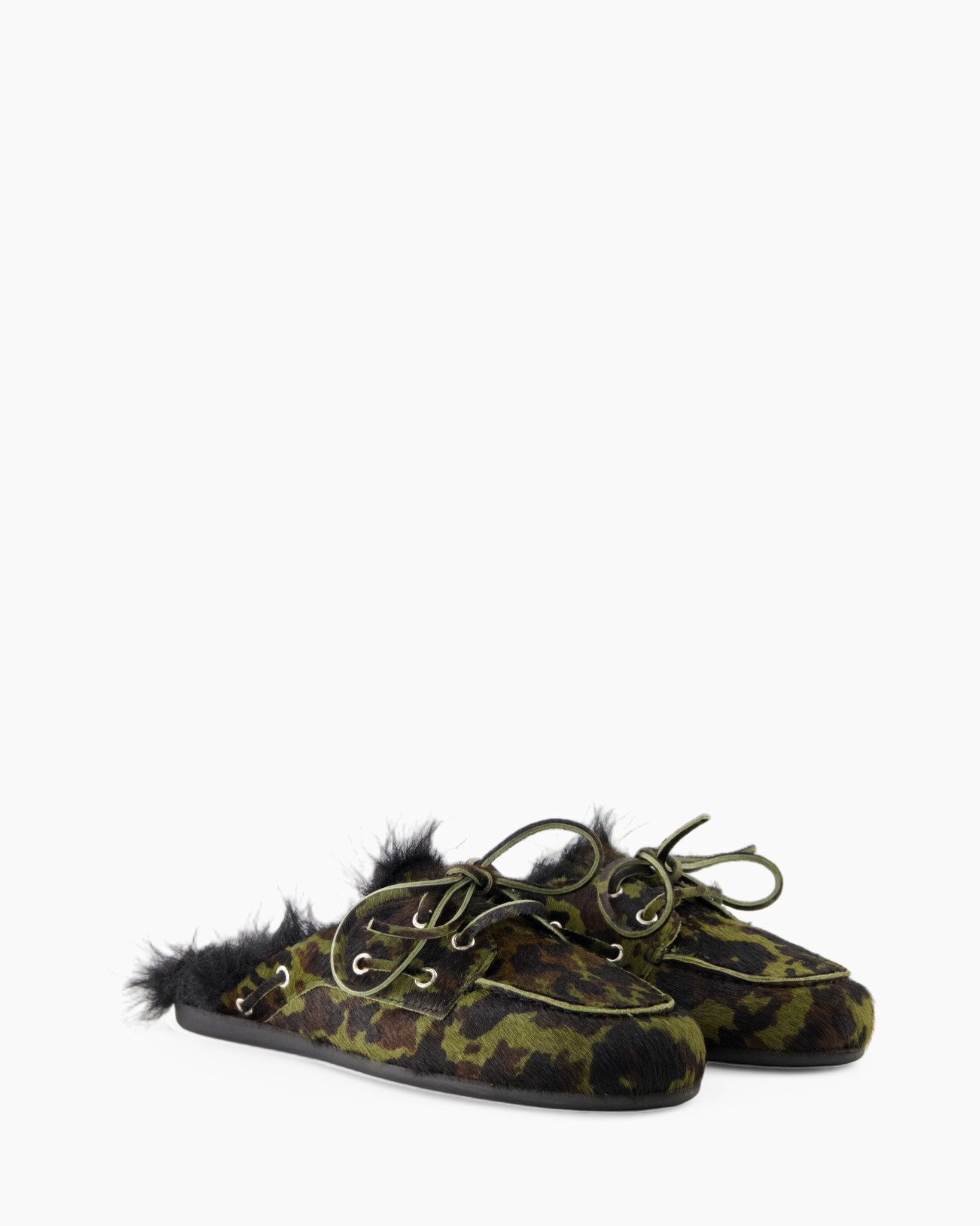 pantufla, camuflaje, pelaje, cordones, deslizante