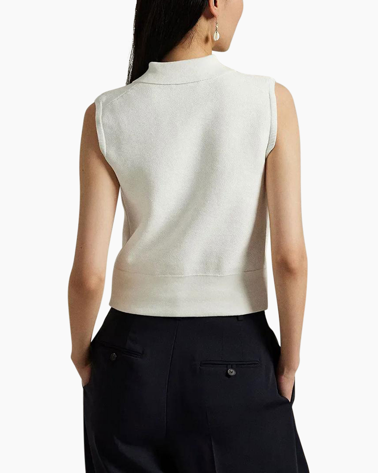 polo, sleeveless, knit, white, logo