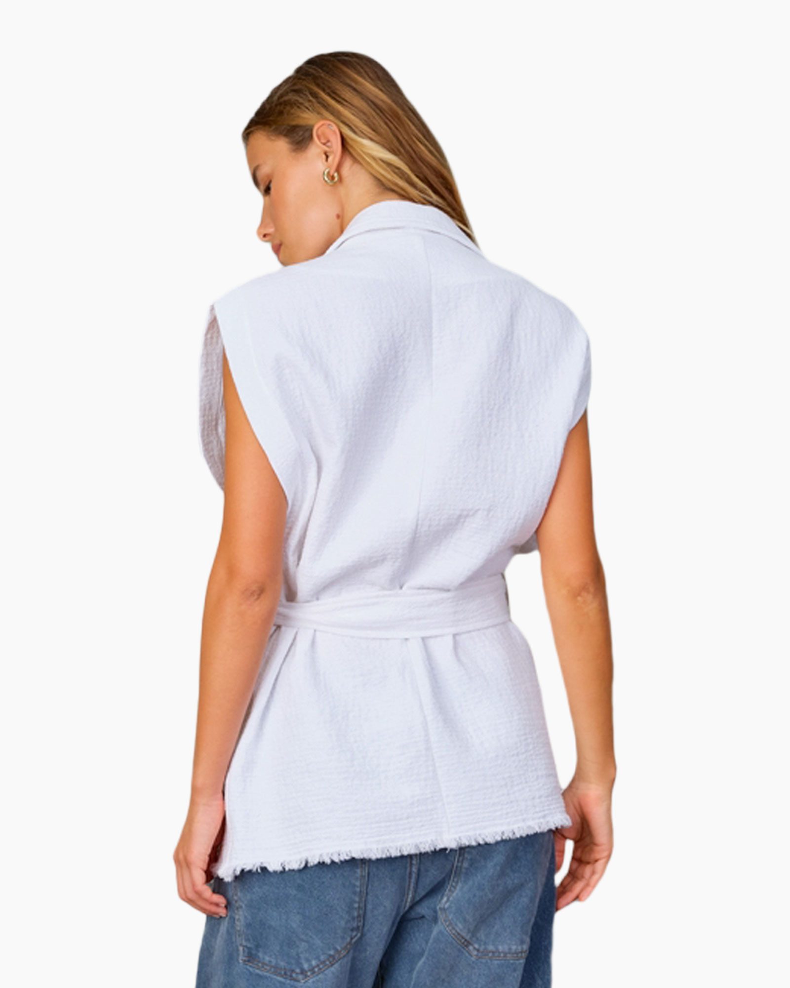 Blouse, Coat, Jeans, Person, Woman