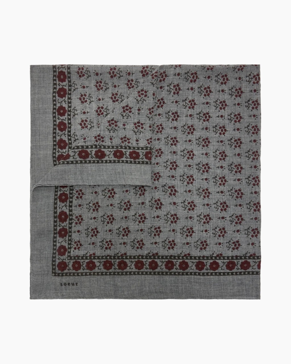 handdoek, linnen, bloemenpatroon, grijs, randen
