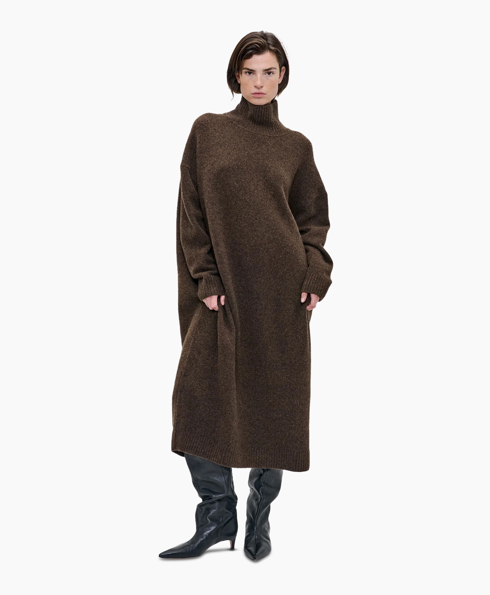 Midi Jurk Wool Oversized Brons