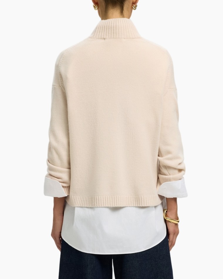 rolkraagtrui, breiensweater, beige, oversized, gelaagde-look