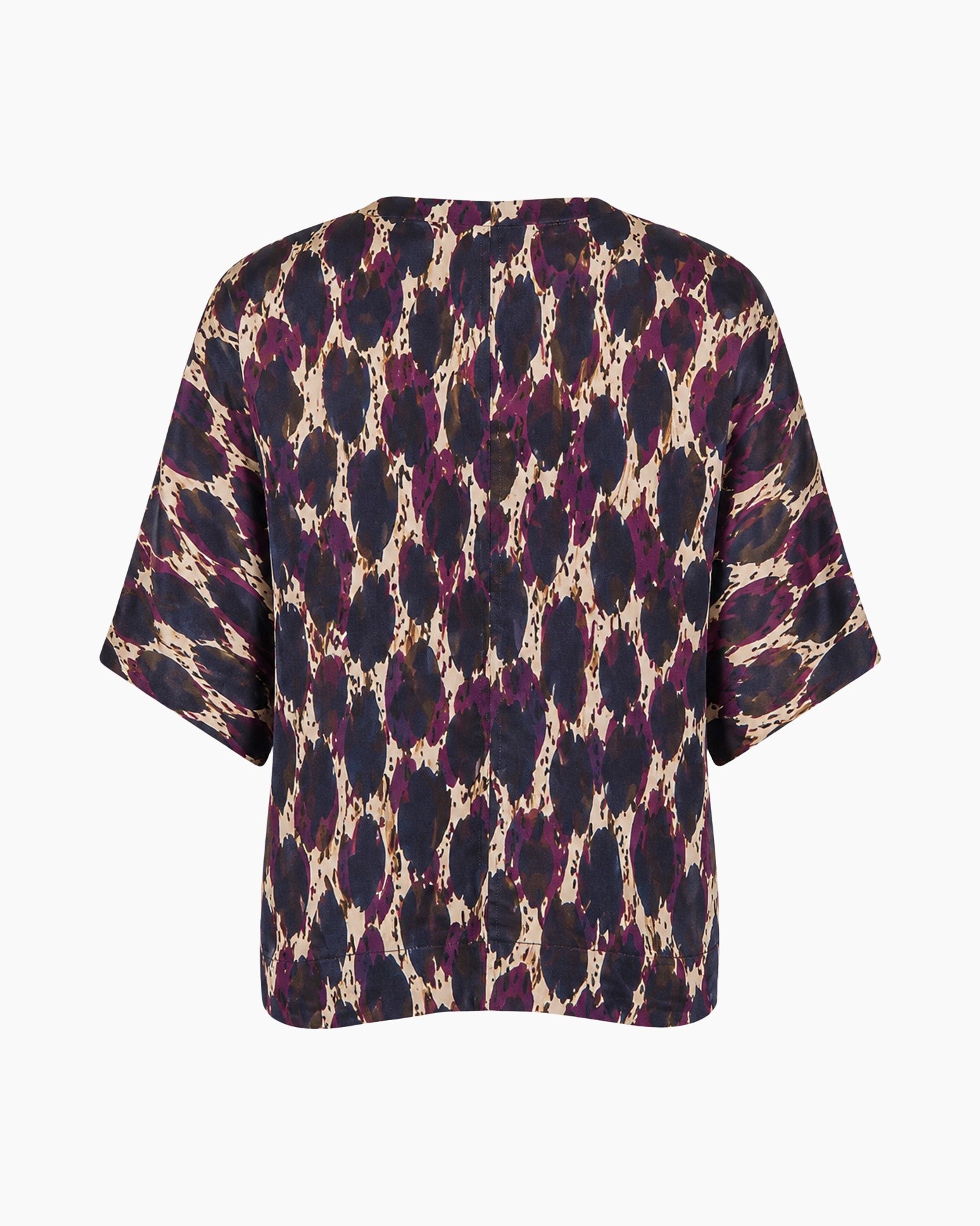 blouse, patroon, leopardprint, korte mouwen, losvallend