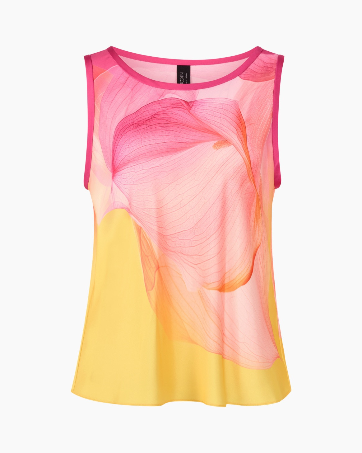 tank top, sleeveless, colorblock, pink yellow, sheer fabric