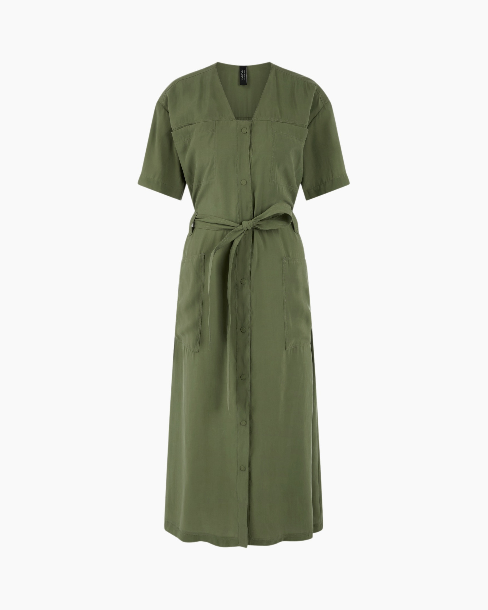 jurk, maxi, knopenrij, riem, korte mouw