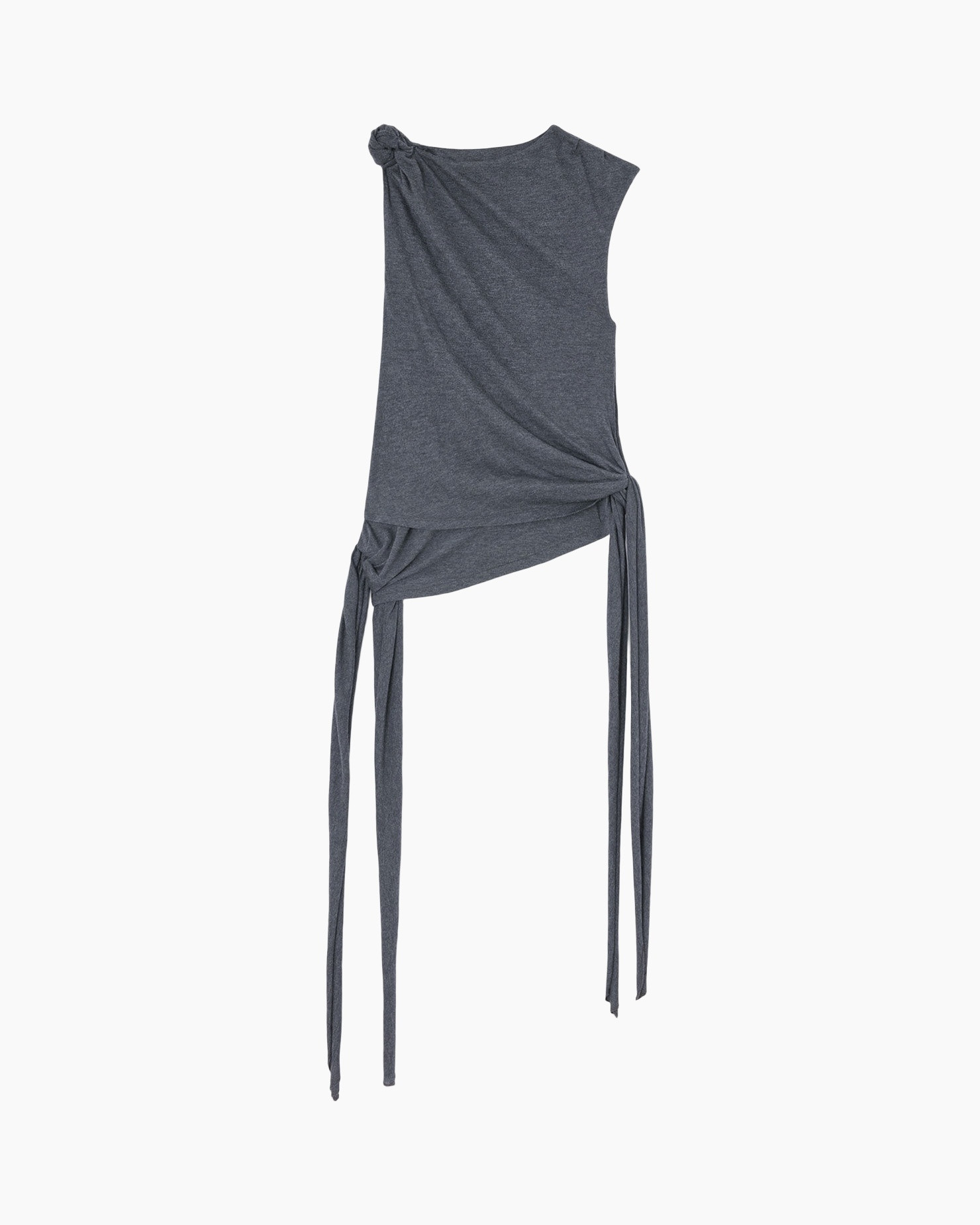 top, een-schouder, knoop, asymmetrisch, wrap-tab-sleeve