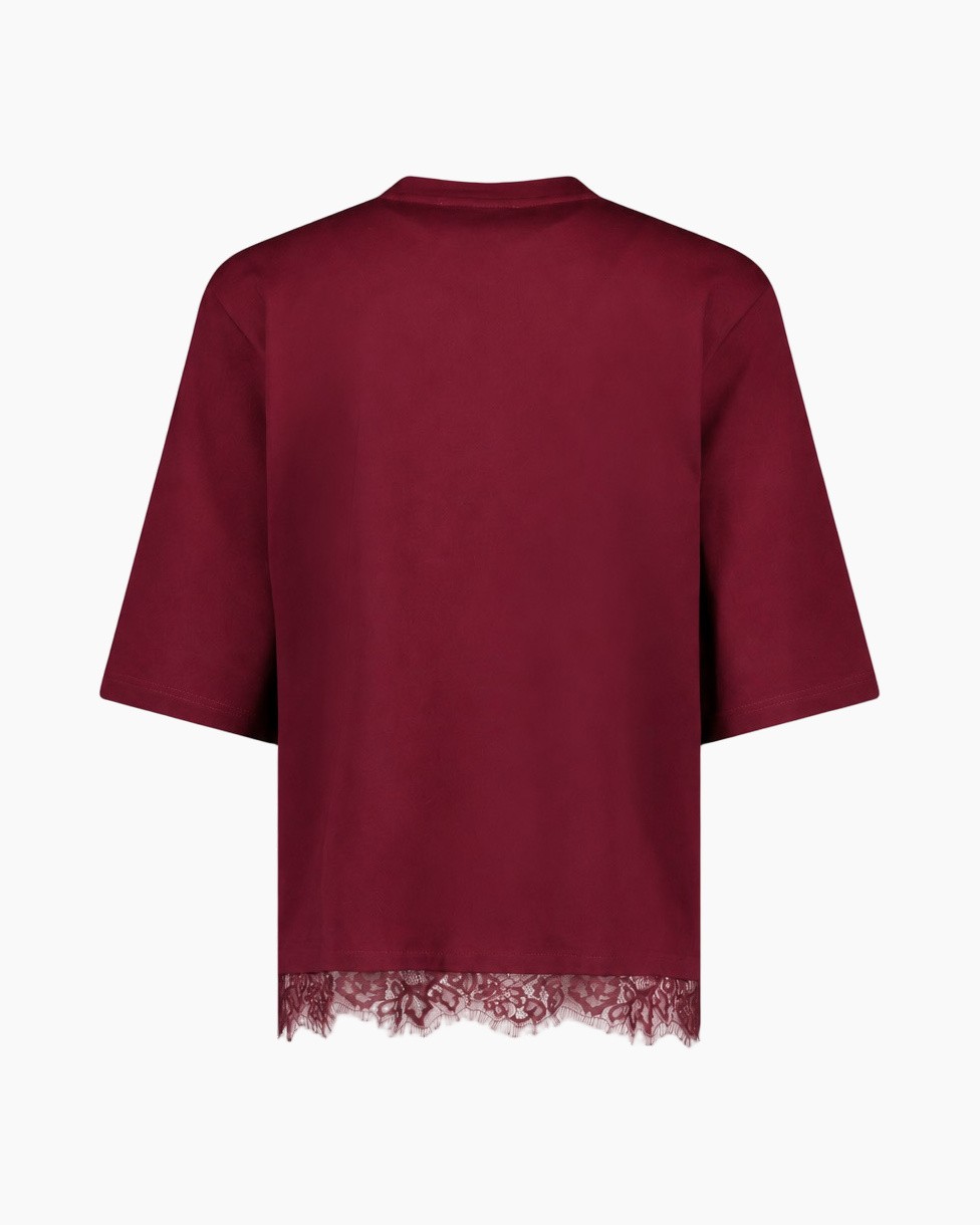 T-shirt, Bordeauxrood, Korte mouwen, Kanten zoom