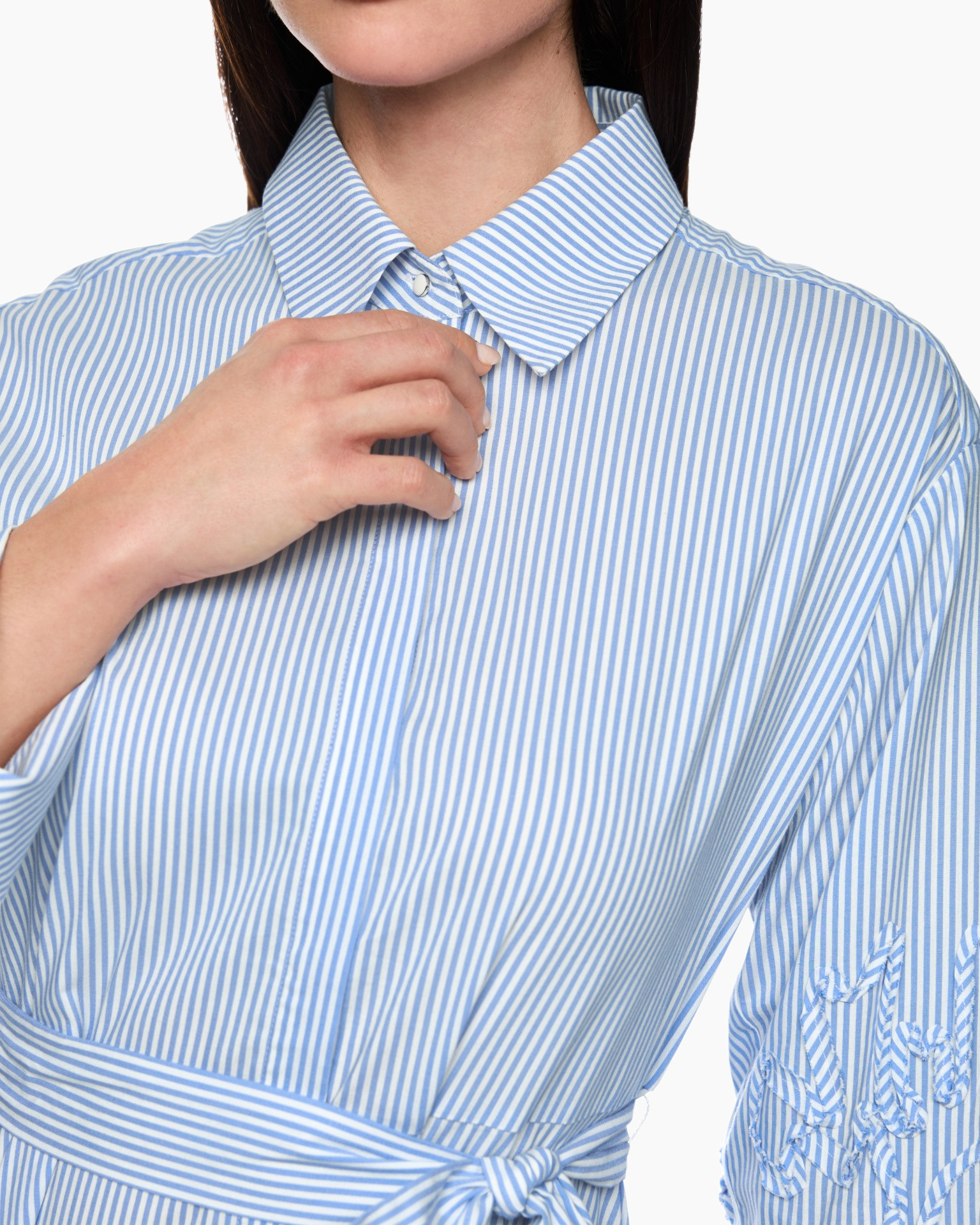 shirt, striped, blue, collared, belted
