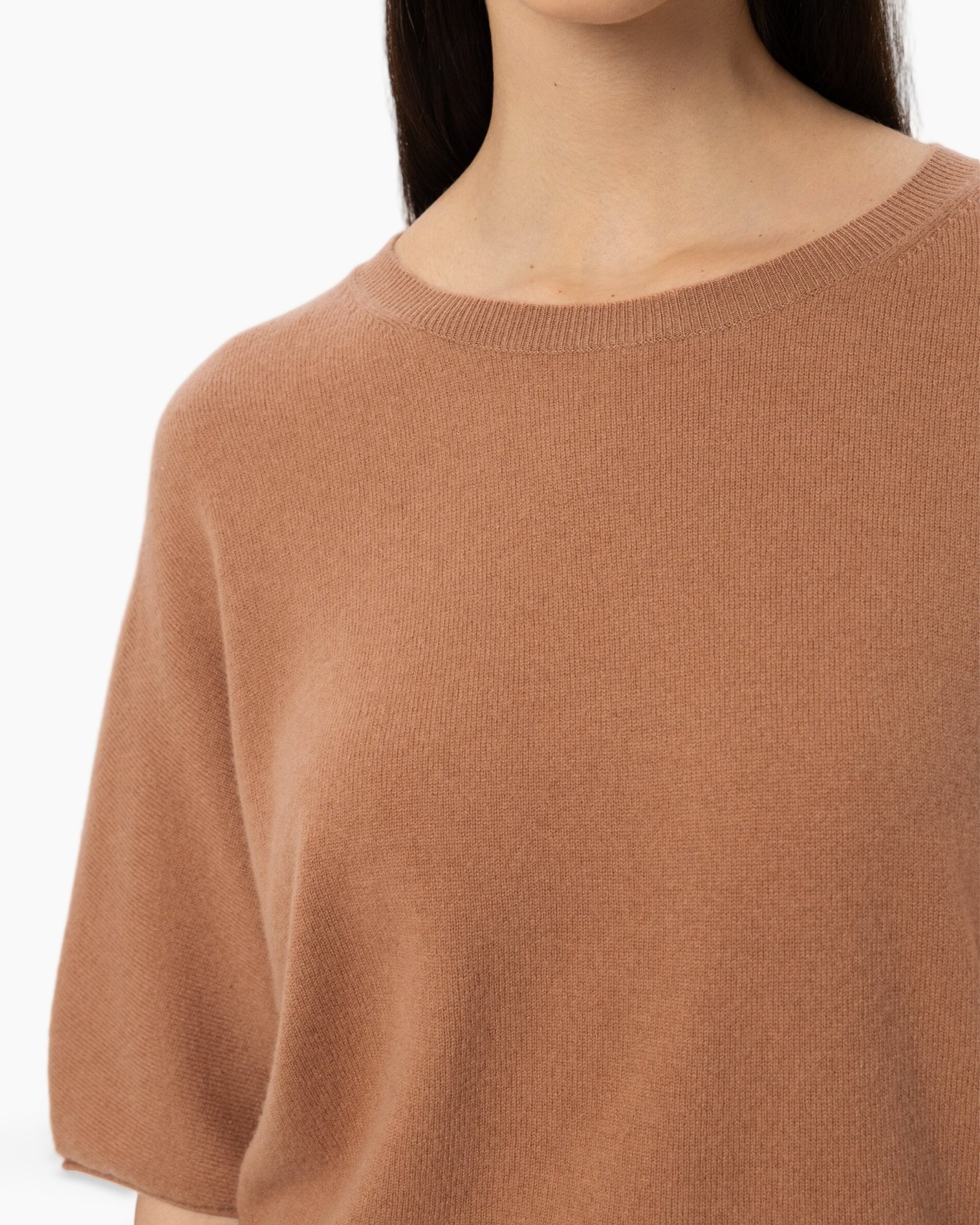 brei, trui, beige, rond hals, korte mouw