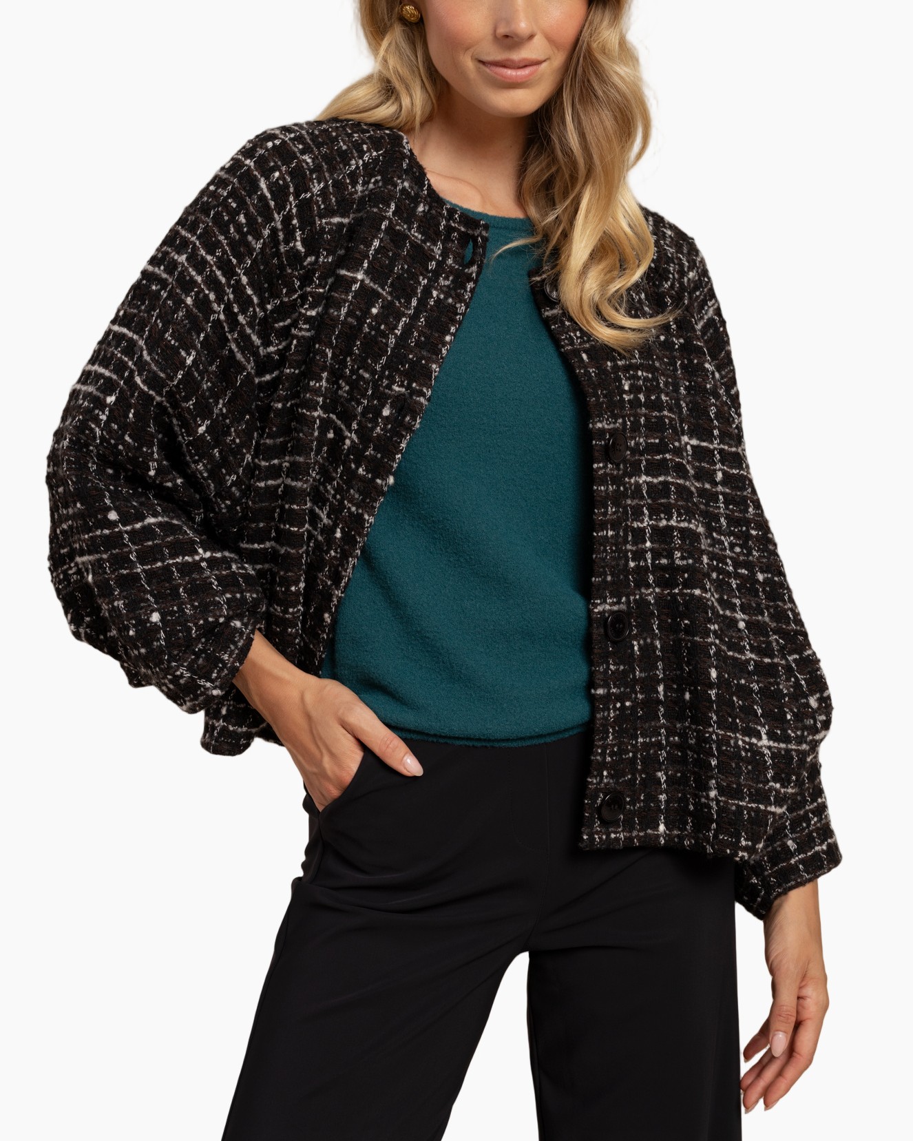 ohal jacket, tafeljas, zwart-wit, textured jas, outerwear