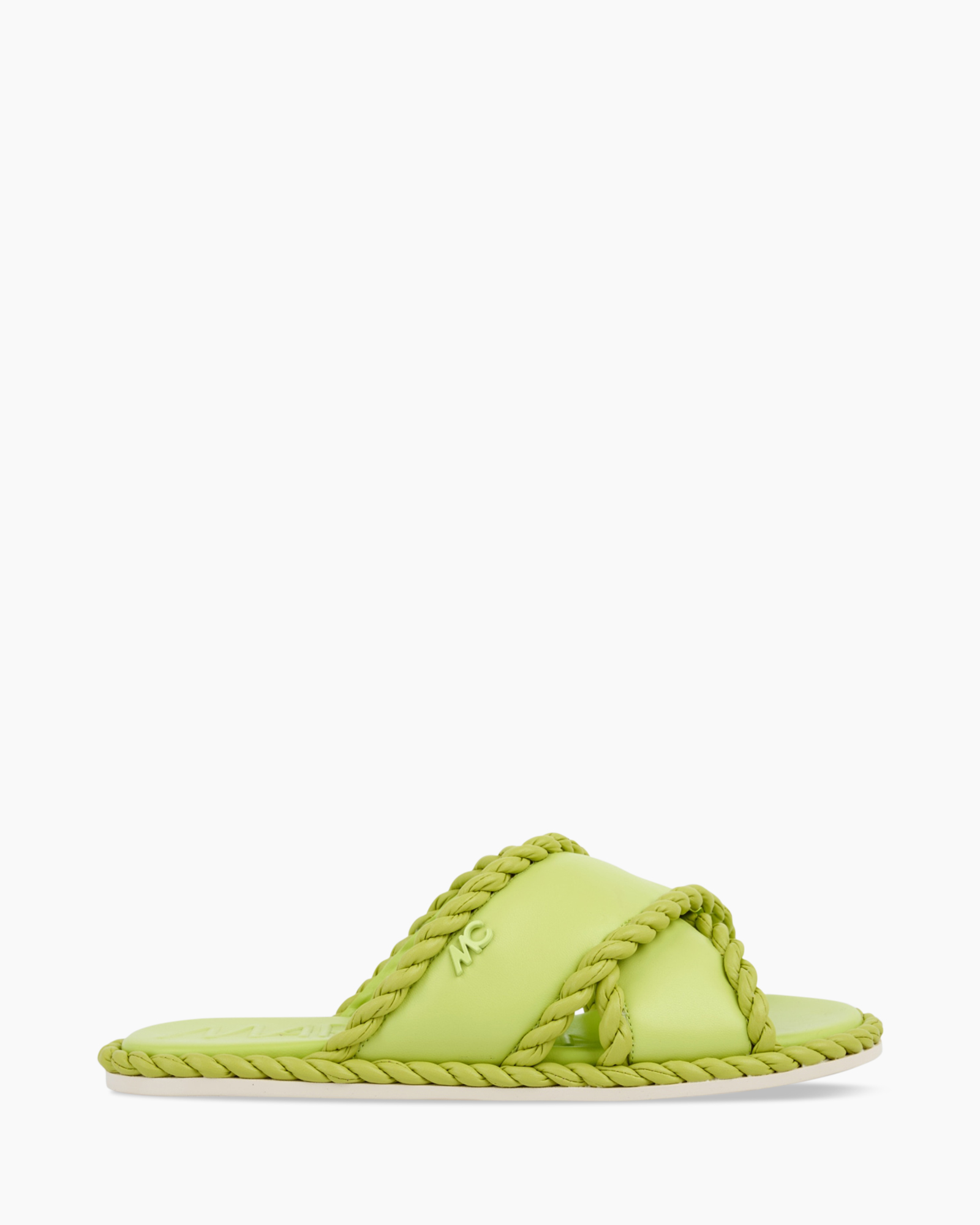 sandaaltakken, sandalen?, open-toe, felgroen, gewevenriemen