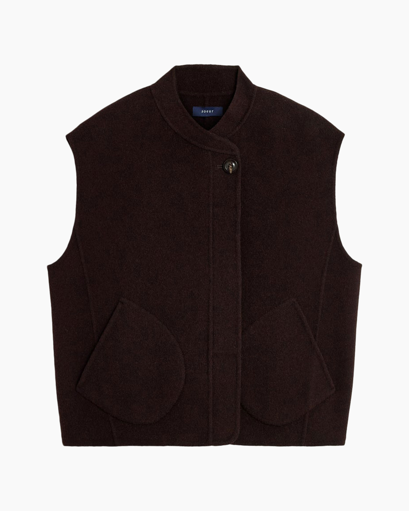 vest, zonder mouwen, gevoerd, bruin, knop