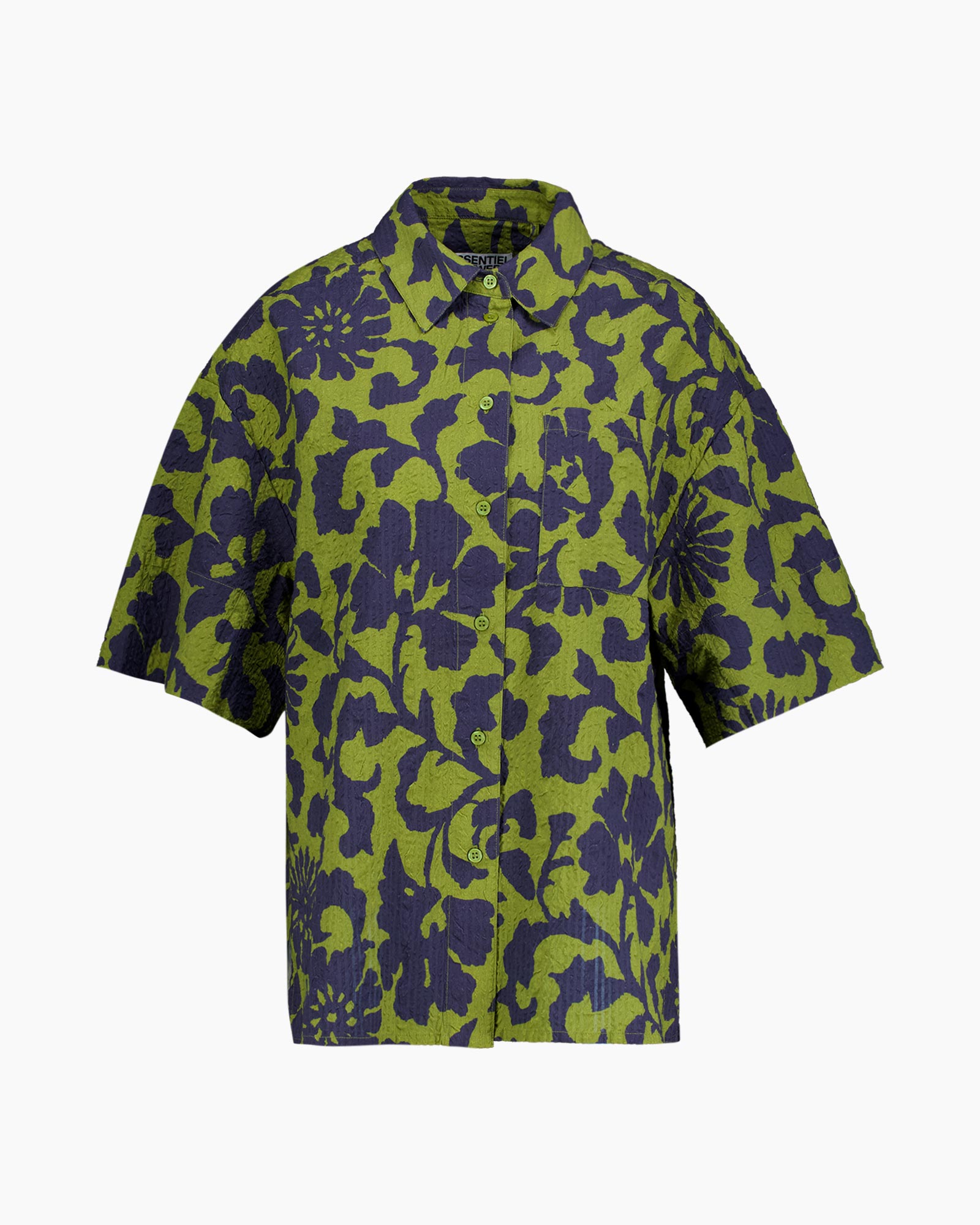 hemd, korte mouwen, knopen, bloemenpatroon, groen/blauw