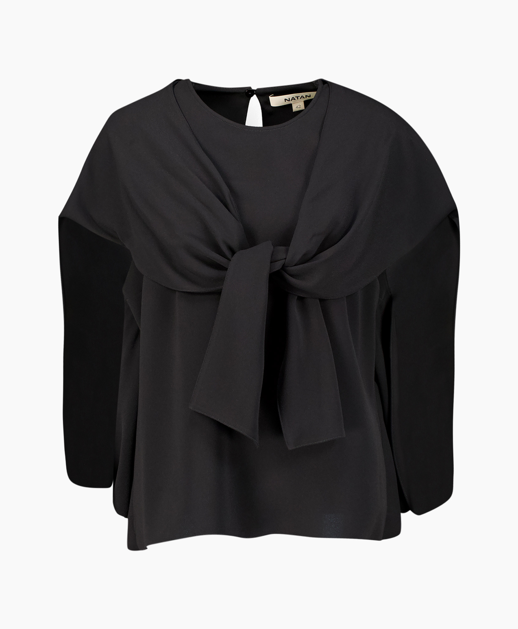 top, blouse, zwart, knoopsluiting voorvlecht, lange mouwen