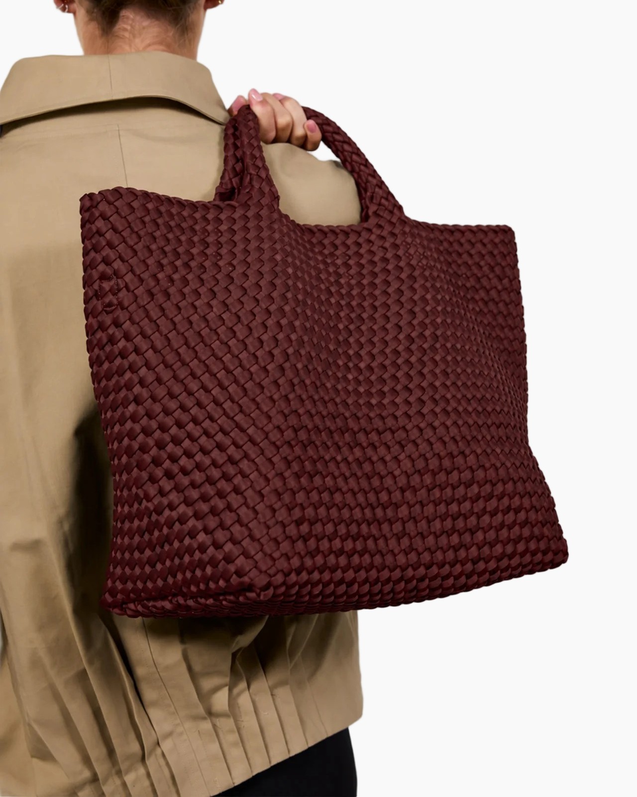 tas, tote, gevlochten, bordeaux, synthetisch