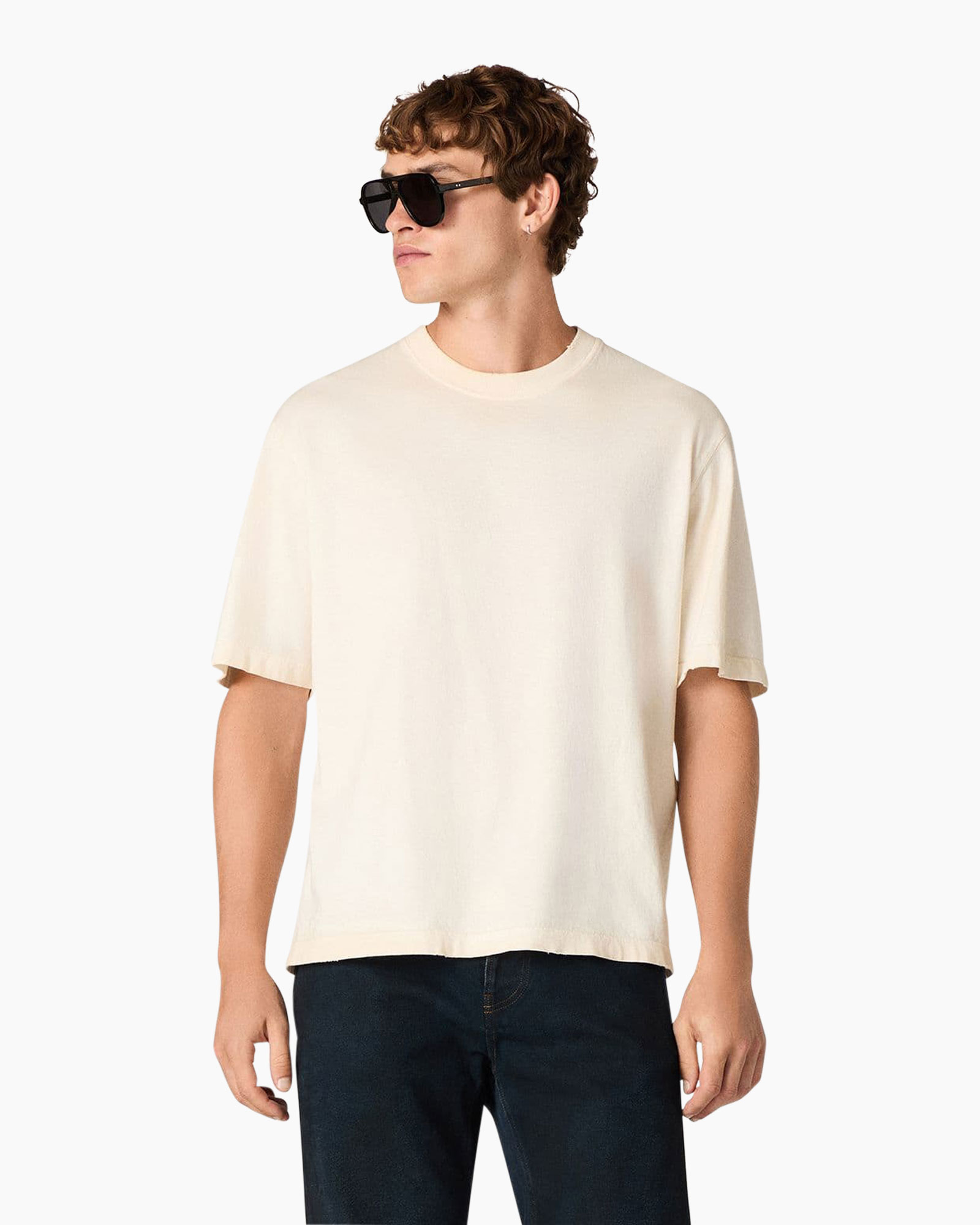 t-shirt, rond hals, korte mouw, effen, beige