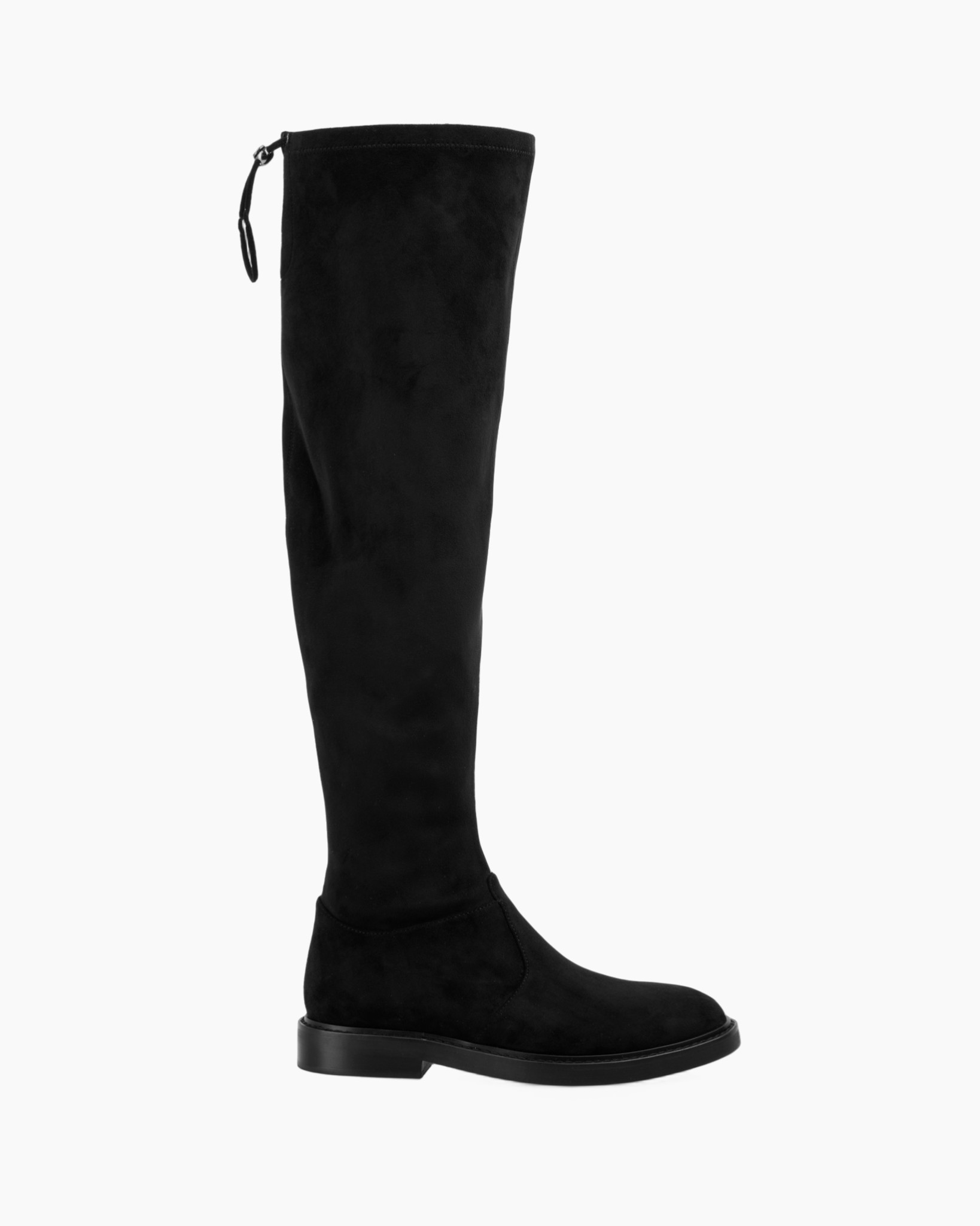 laarzen, knee-high, zwart, suede, platte-zool