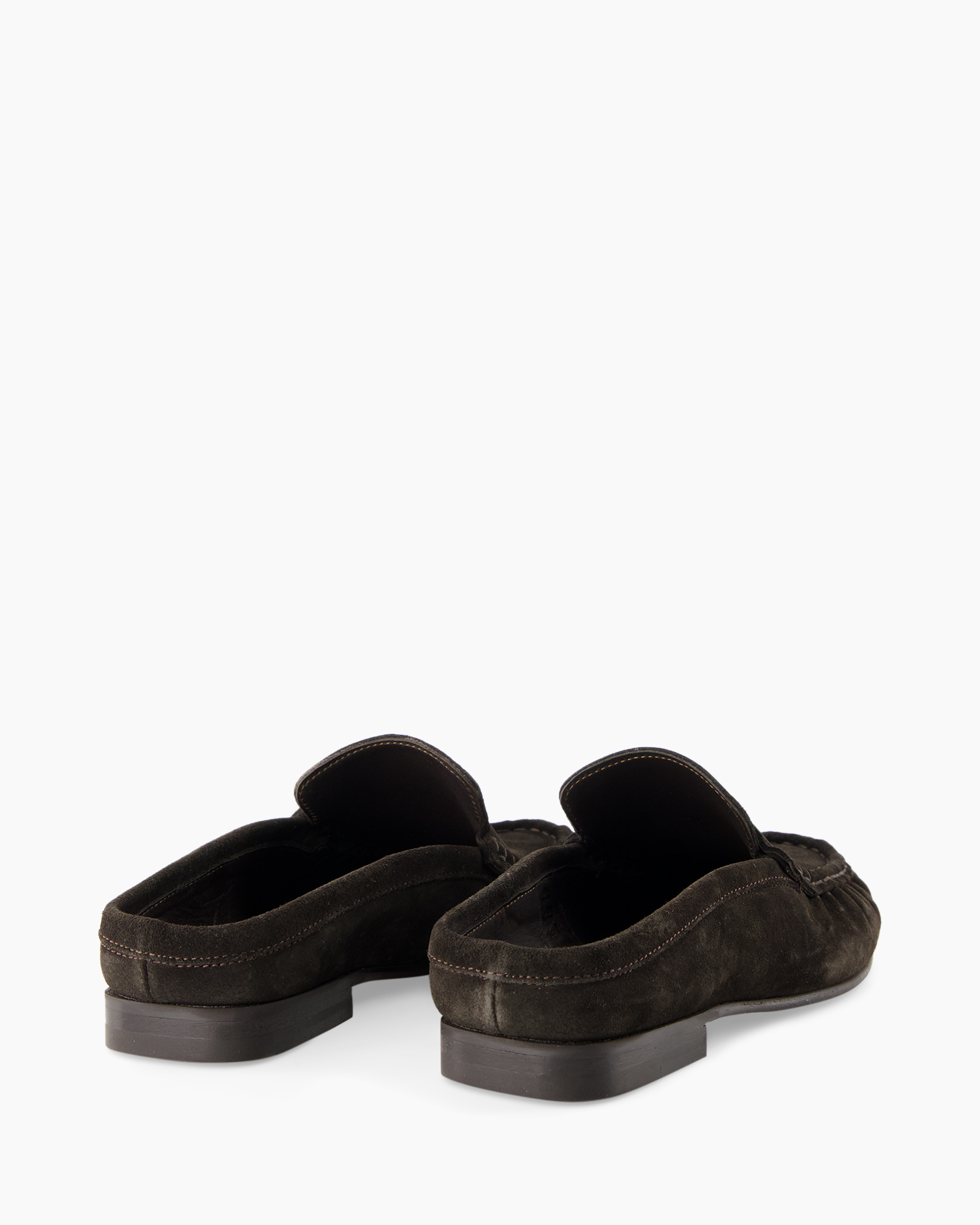 pantoffels, mocassin, suede, donkerbruin, instap