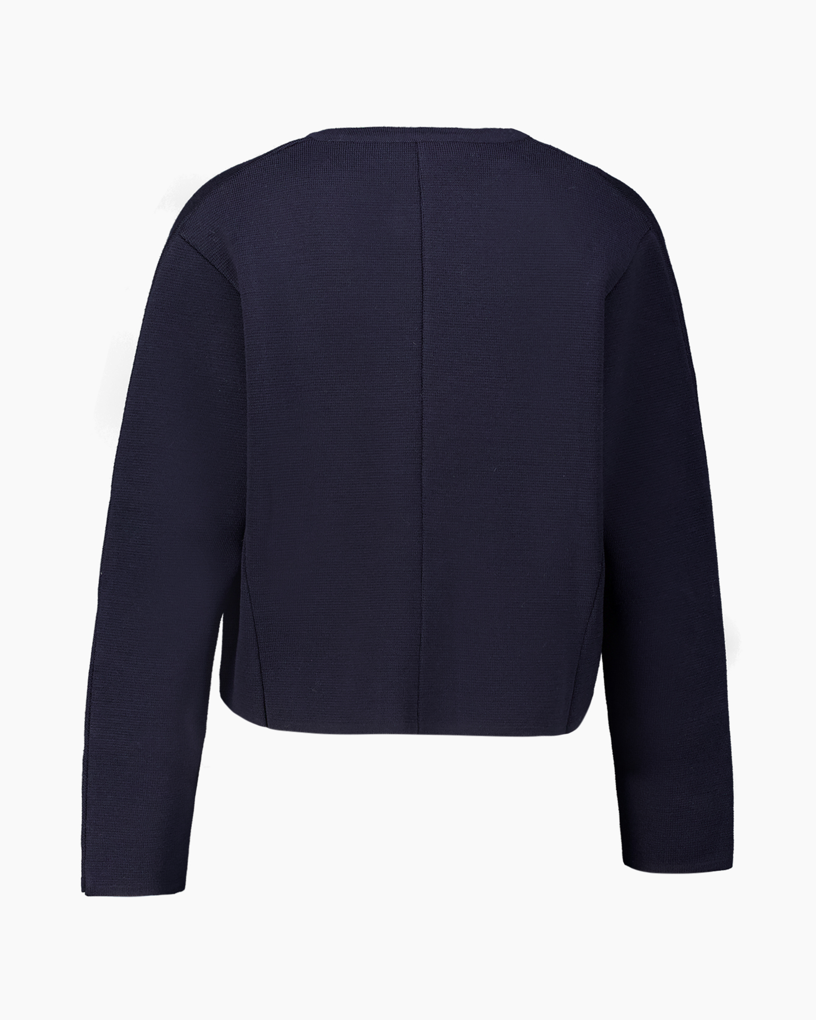 jas, vest, donkerblauw, open voorkant, korte lengte