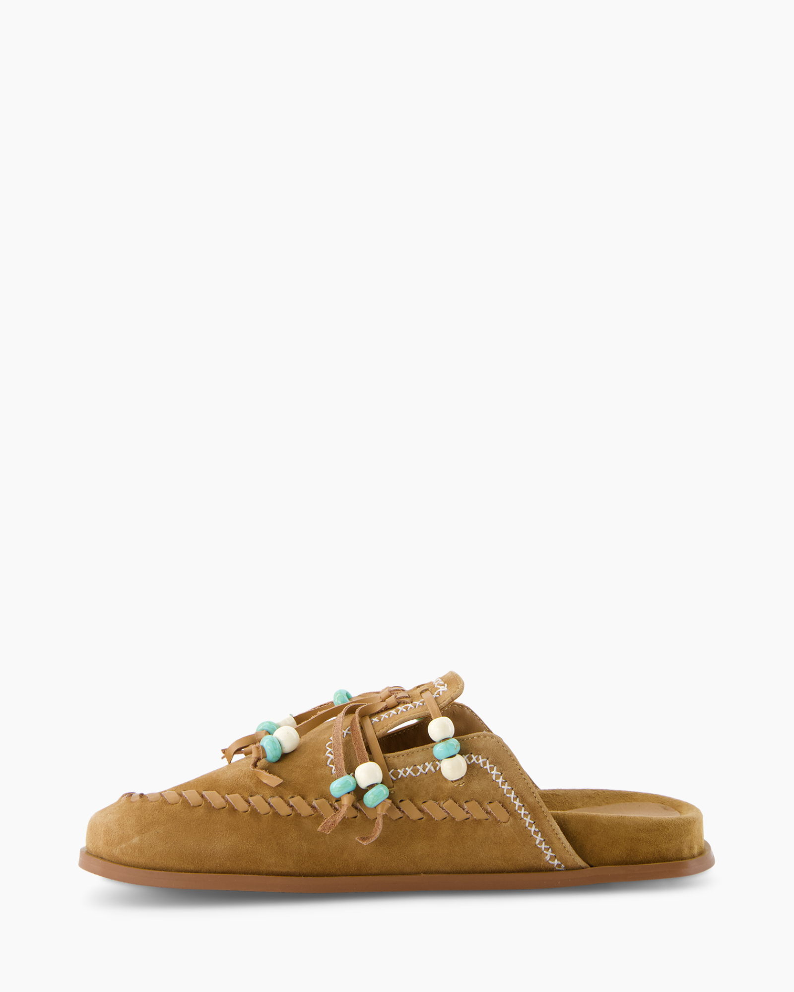 moccasin, slipper, suede, beaded, tan