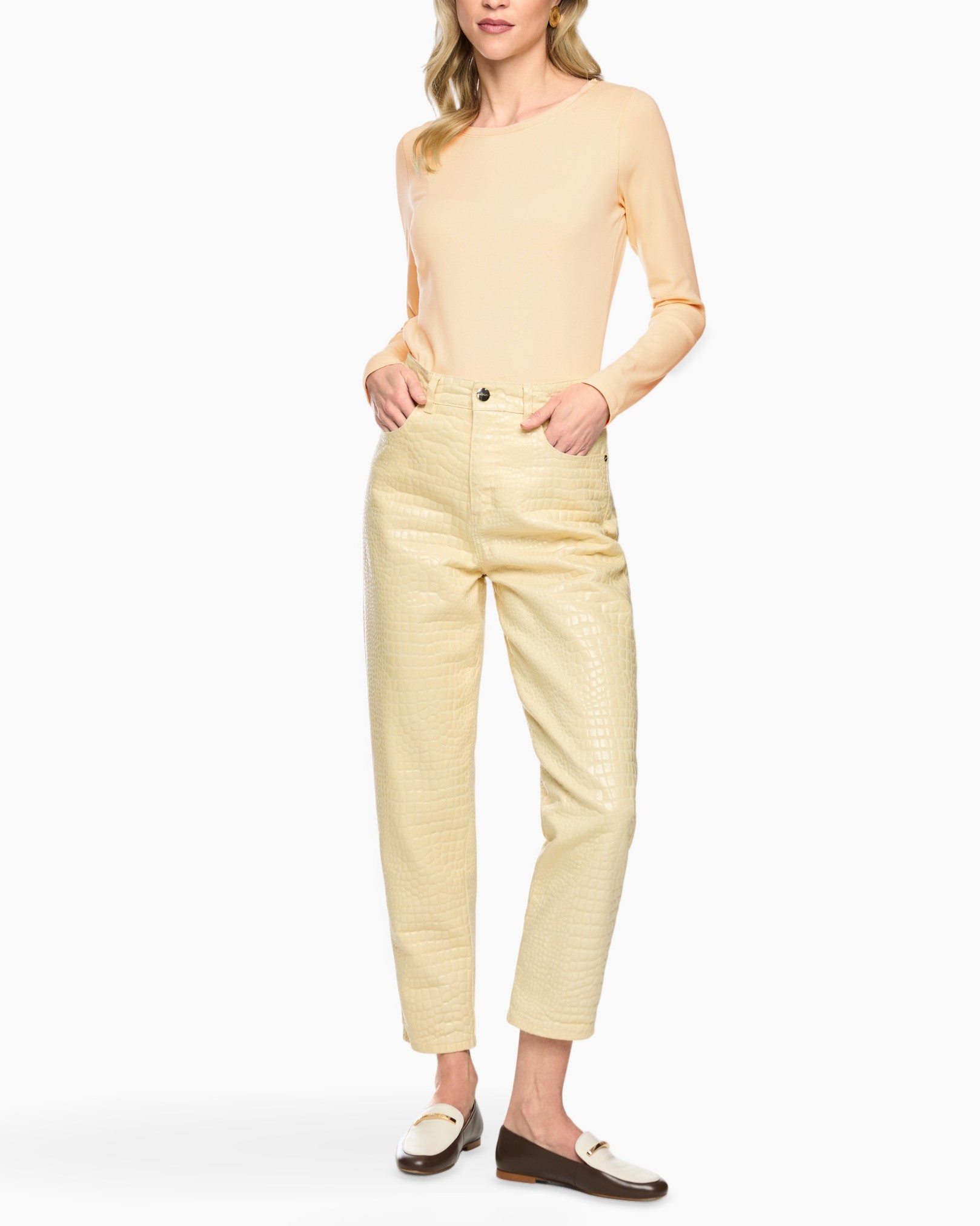 broek, krokodielenprint, beige, krokodilpatroon, modebroek