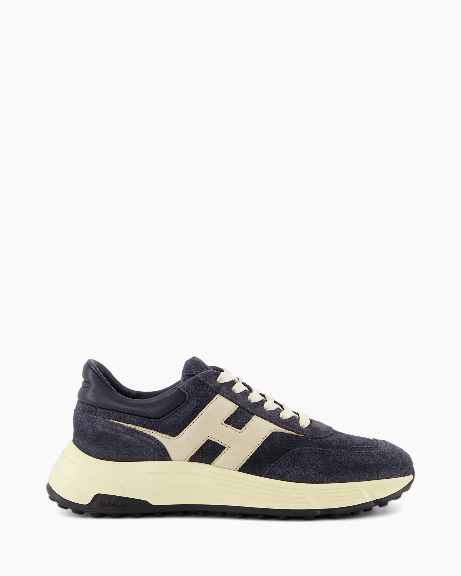 sneaker, schoenen, marineblauw, beige accent, rubberzool