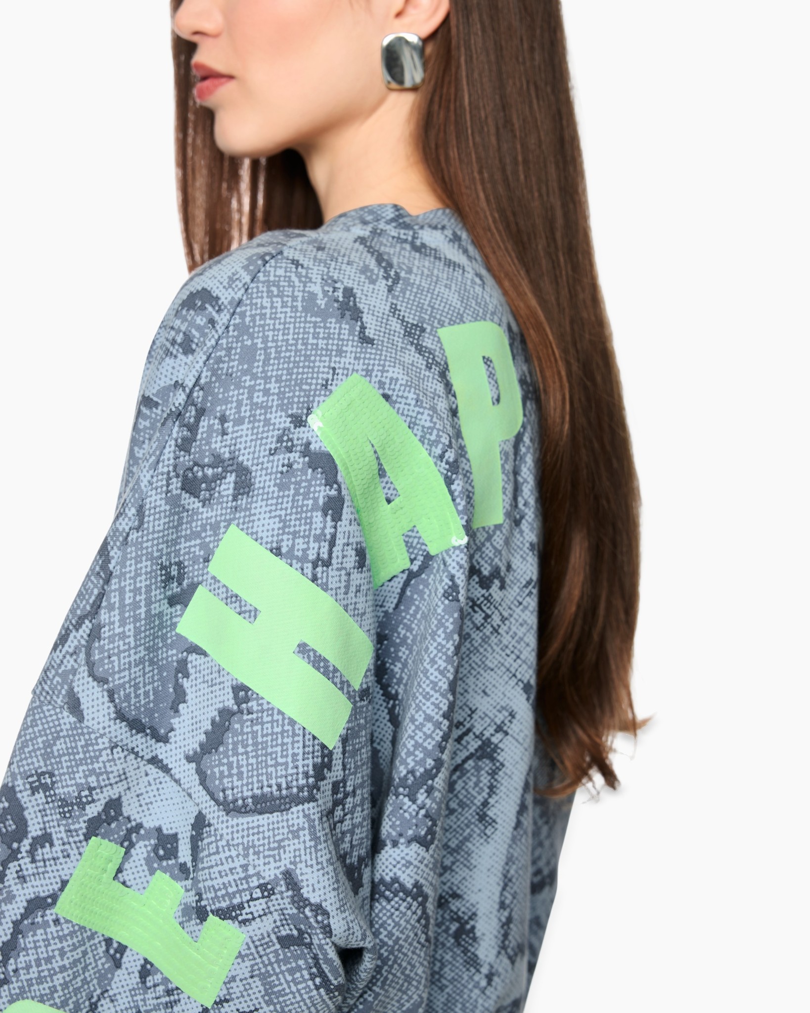sweatshirt, slangenprint, lichtblauw, neon letters, lange mouwen