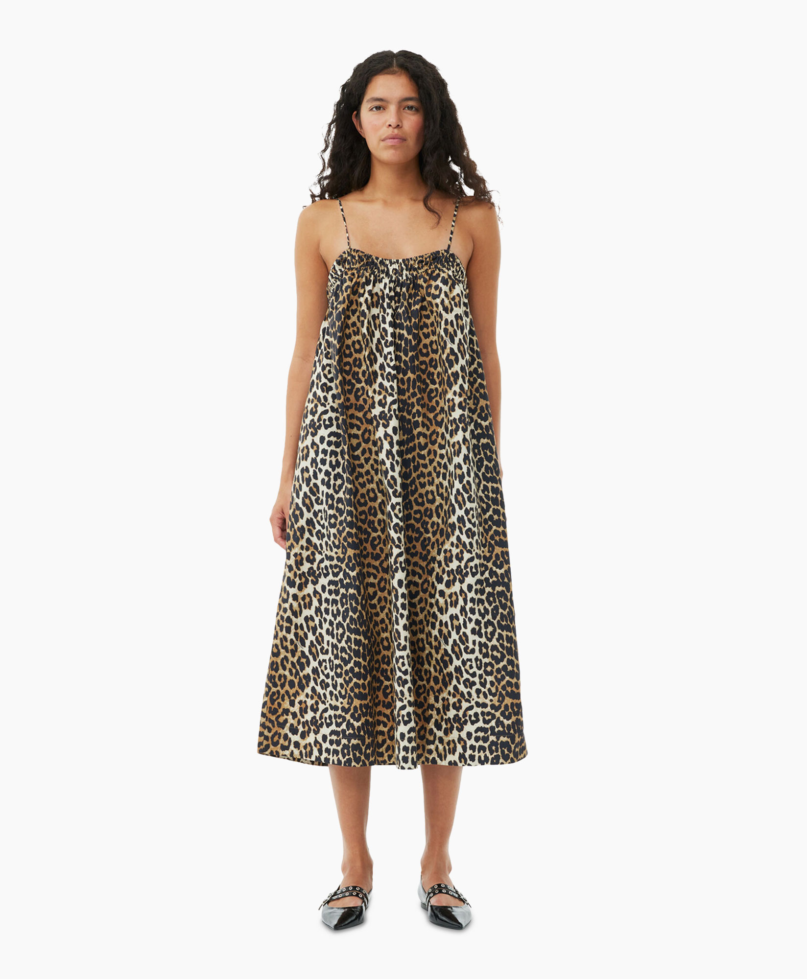 Midi Jurk Printed Cotton Strap Bruin