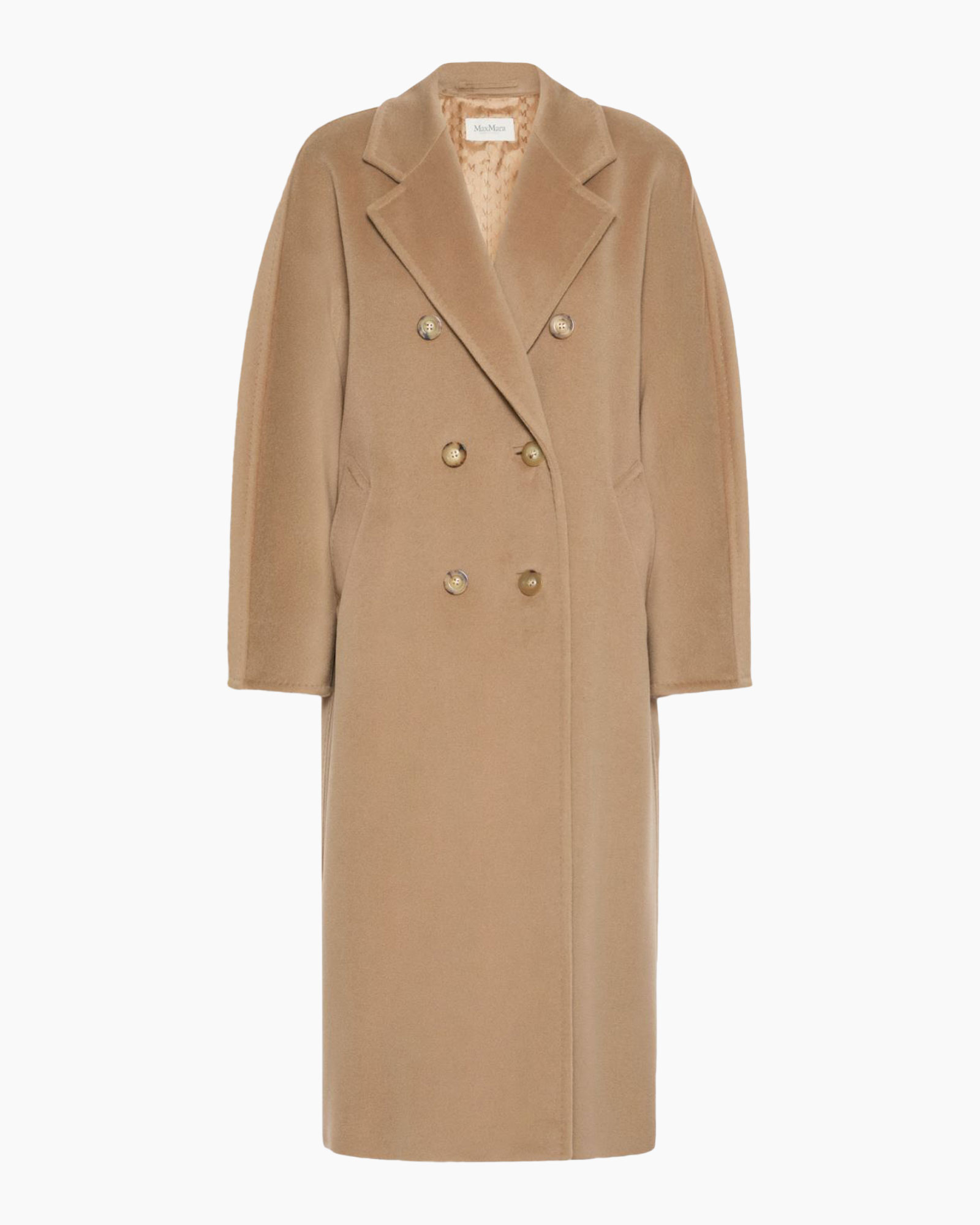 jas, dubbelrij, beige, lang, wollen mengsel