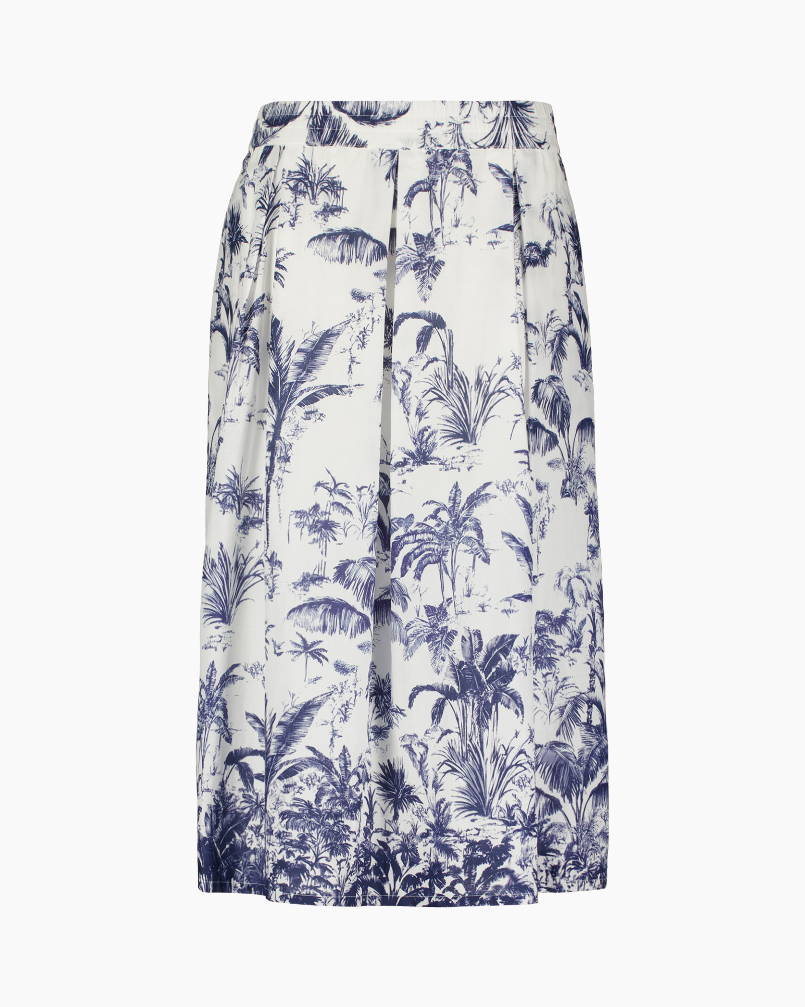 rok, lang, print, palmboom, wit-blauw